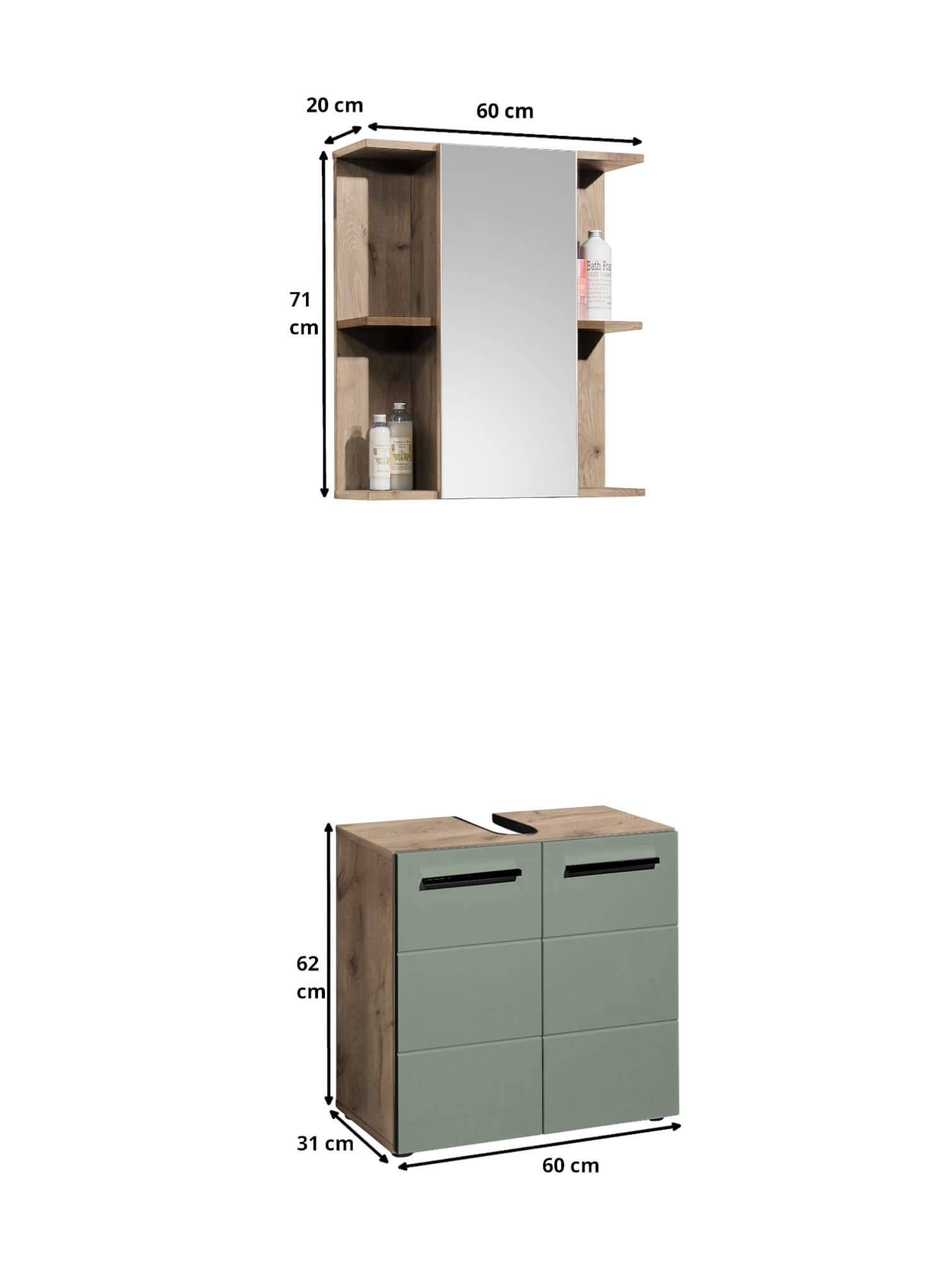 moebel-dich-auf Badezimmer-Set VALENCIA, (Waschbeckenunterschrank, Spiegelschrank, MDF-Fronten tiefgezogen, Korpus melaminbeschichtet)
