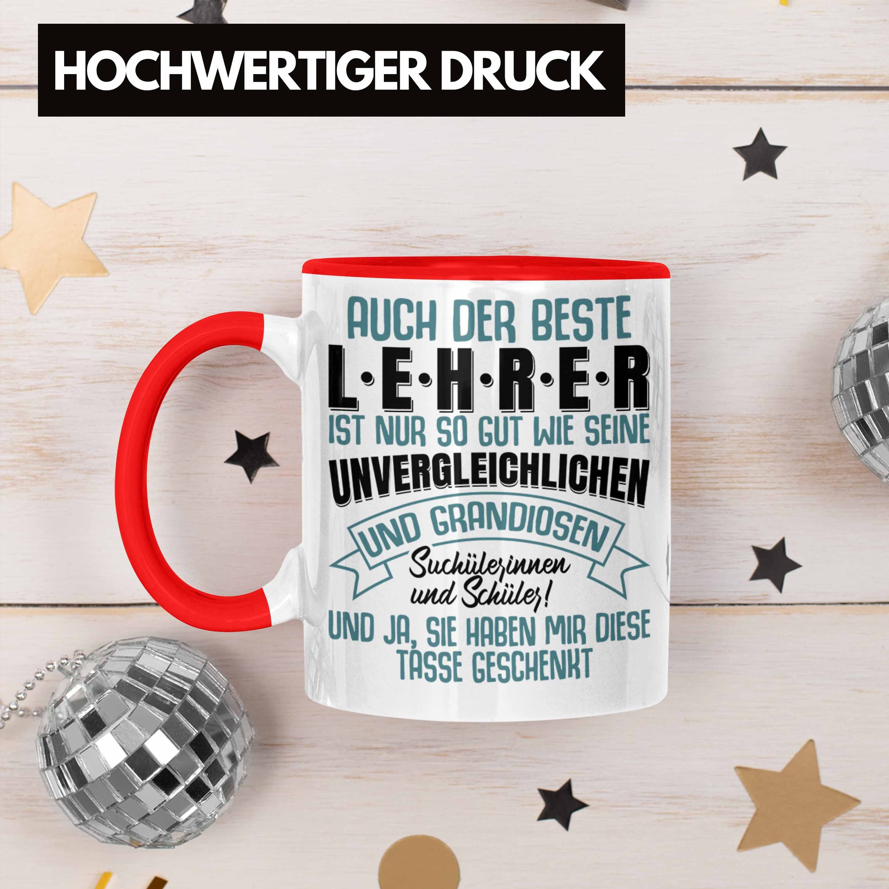 Trendation Tasse Trendation - Lehrer Rot Abschied Abitur Abschiedsgeschenk Geschenkidee Abi Lehrer für Tasse Geschenk