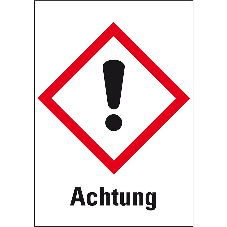 Hinweisschild Gefahrensymbol Ausrufezeichen GHS07, Achtung, Folie, 26x37mm, 12/Bogen