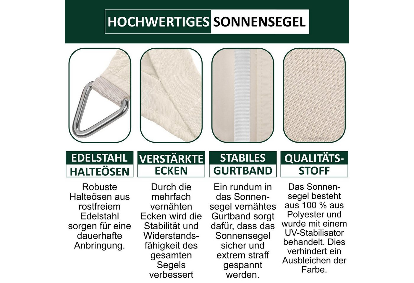 Thumbnail - bonsport Sonnensegel Sonnensegel aus 100% Polyester, (Quadrat 2x2m Creme), Polyester