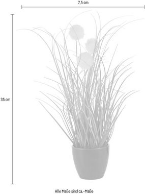 Kunstgras Grasbusch mit Kletten, Leonique, Höhe 35 cm, Kunstpflanze, Gras, im Topf, 3er-Set