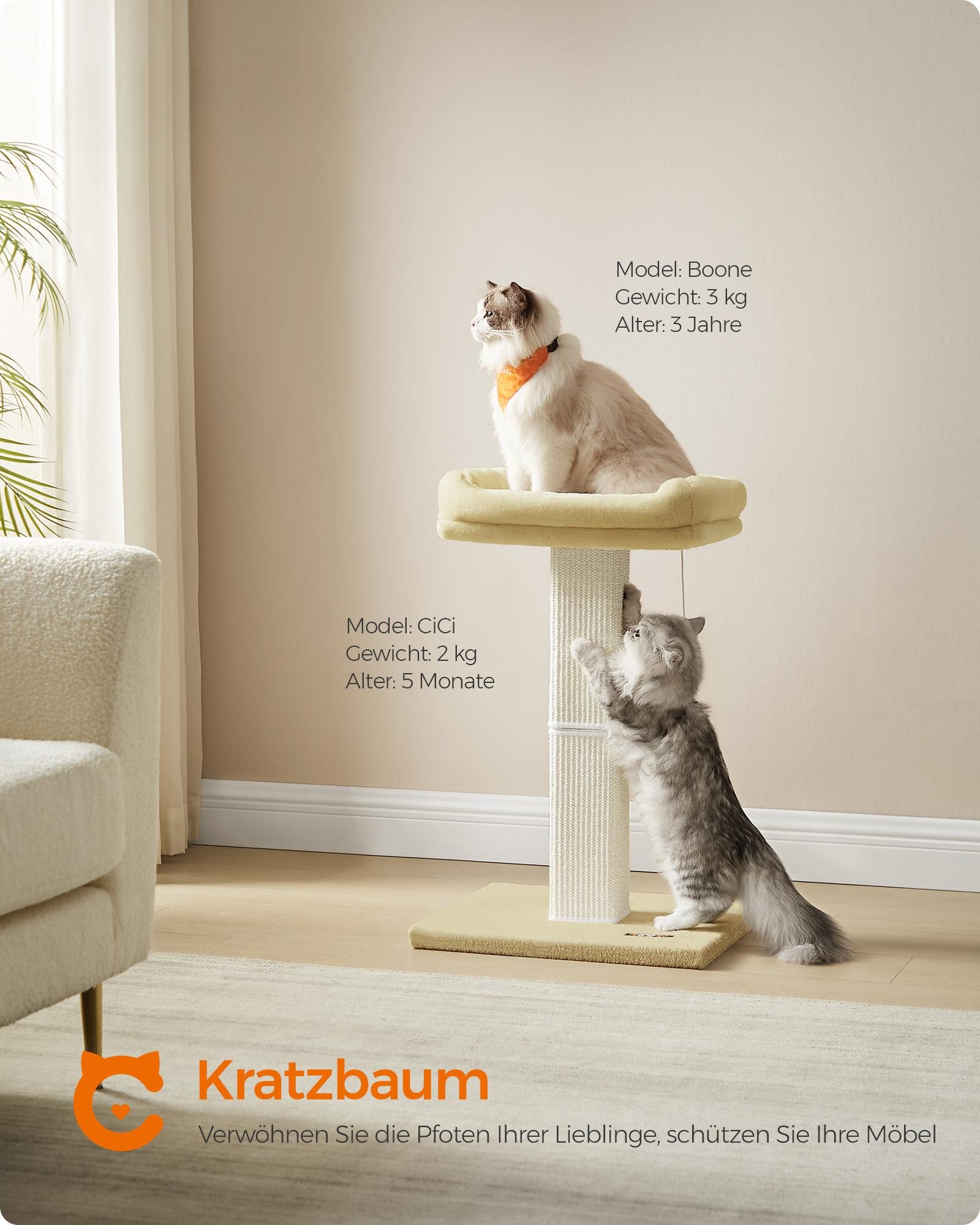 Thumbnail - FEANDREA Kratzbaum, Katzenbaum, Kratzsäule mit geflochtenem Sisal, 71 cm