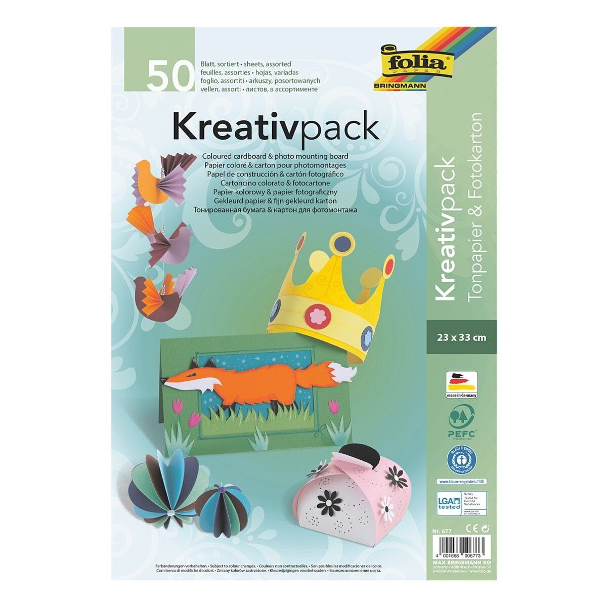 Folia Bastelkartonpapier Kreativpack, Tonpapier- und Fotokarton-Set 25 Цвета, 23x33 cm, 50 Blatt