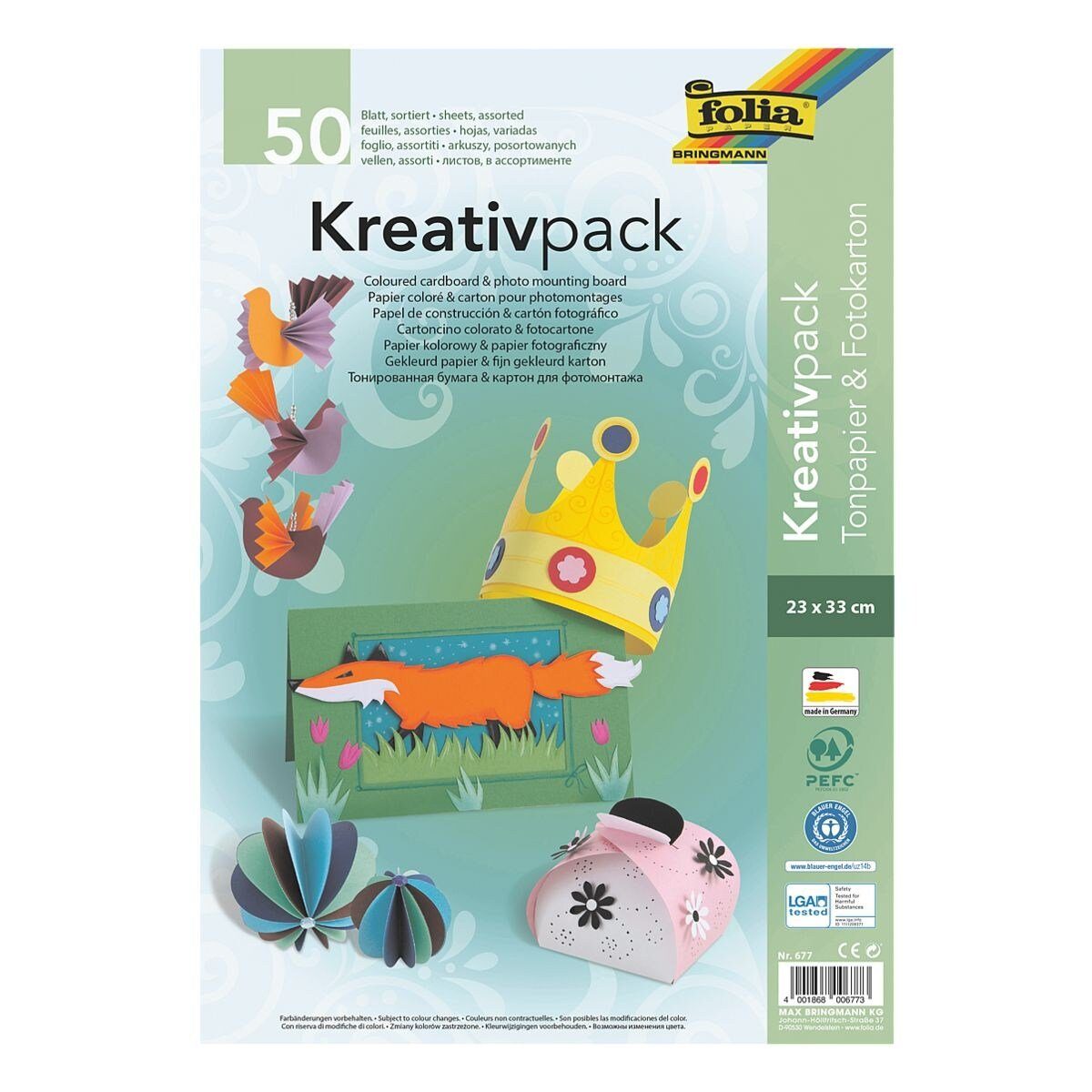 Folia Bastelkartonpapier Kreativpack, Tonpapier- und Fotokarton-Set 25 Farben, 23x33 cm, 50 Blatt