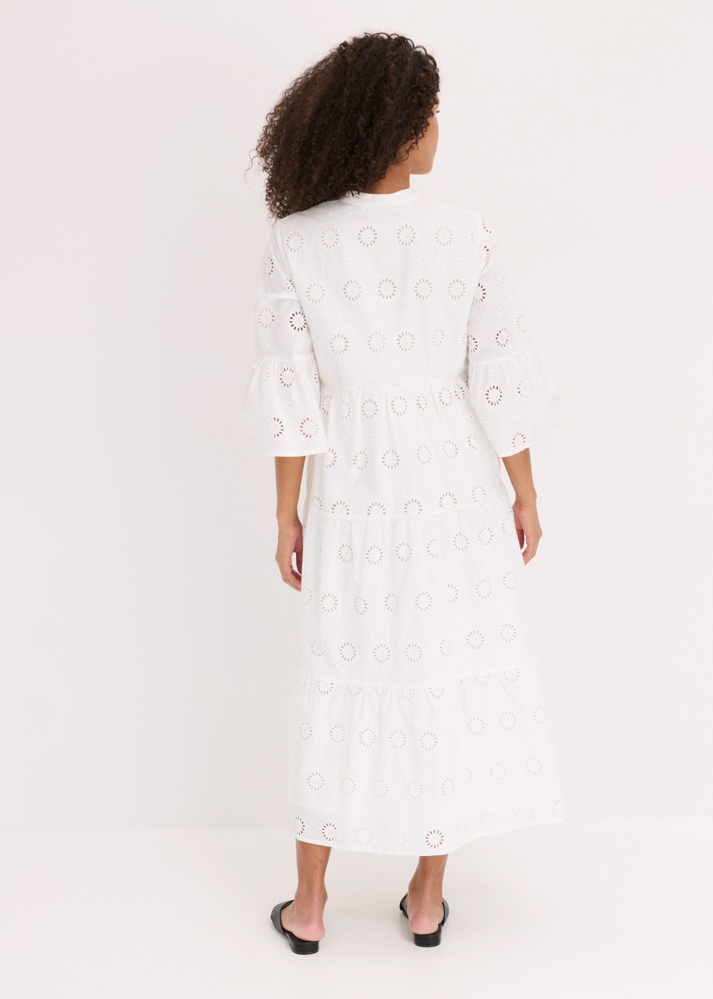 bonprix Midikleid aus reiner Baumwolle, A-Linien-Passform, 3/4-Ärmel, mit Stehkragen