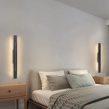 Nettlife LED Wandleuchte innen 60CM Modern Wandlampe Warmweiss Schwarz 20W Wandbeleuchtung, LED fest integriert, Warmweiß, für Treppenhaus Schlafzimmer Flur Wohnzimmer Kinderzimmer