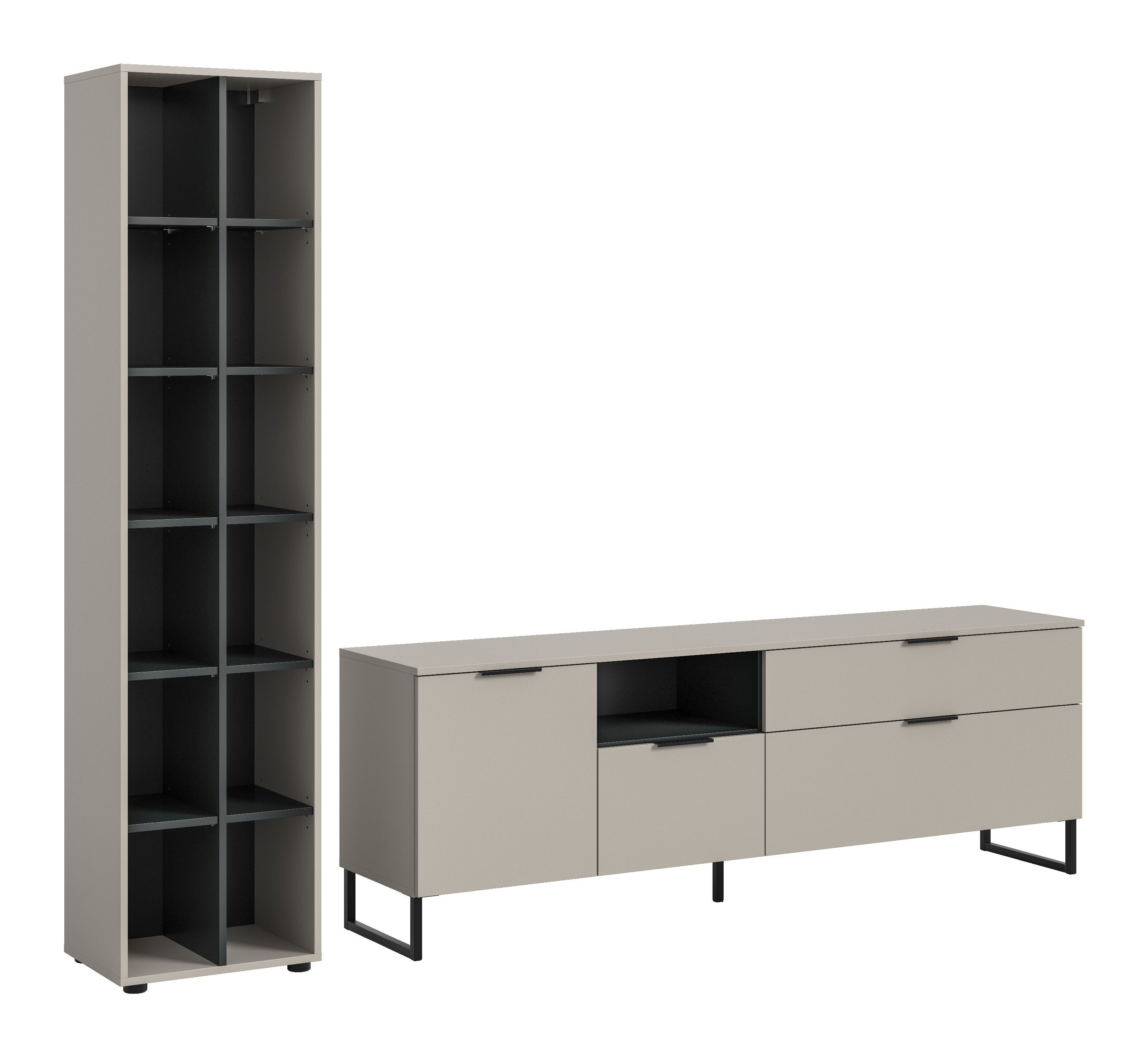 xonox.home Wohnwand, (2tlg. Set inkl. Stauraumregal, Tv Lowboard), Kaschmir Nachbildung Melamin beschichtet 245x192x41 cm