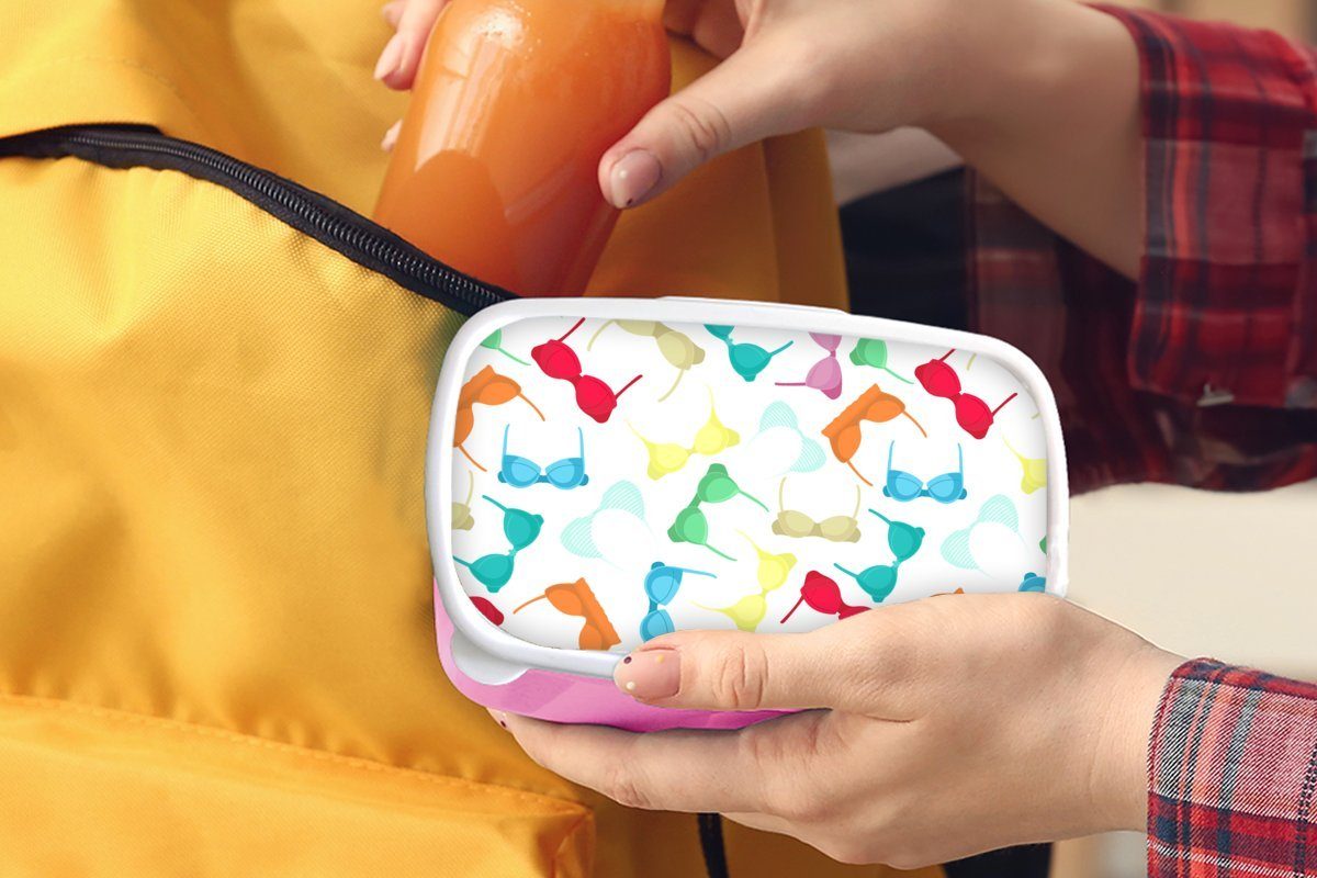 rosa Muster, Kunststoff Lunchbox (2-tlg), Brotdose BH Kinder, MuchoWow Brotbox Kunststoff, - Frauen Mädchen, - Erwachsene, für Snackbox, Regenbogen -