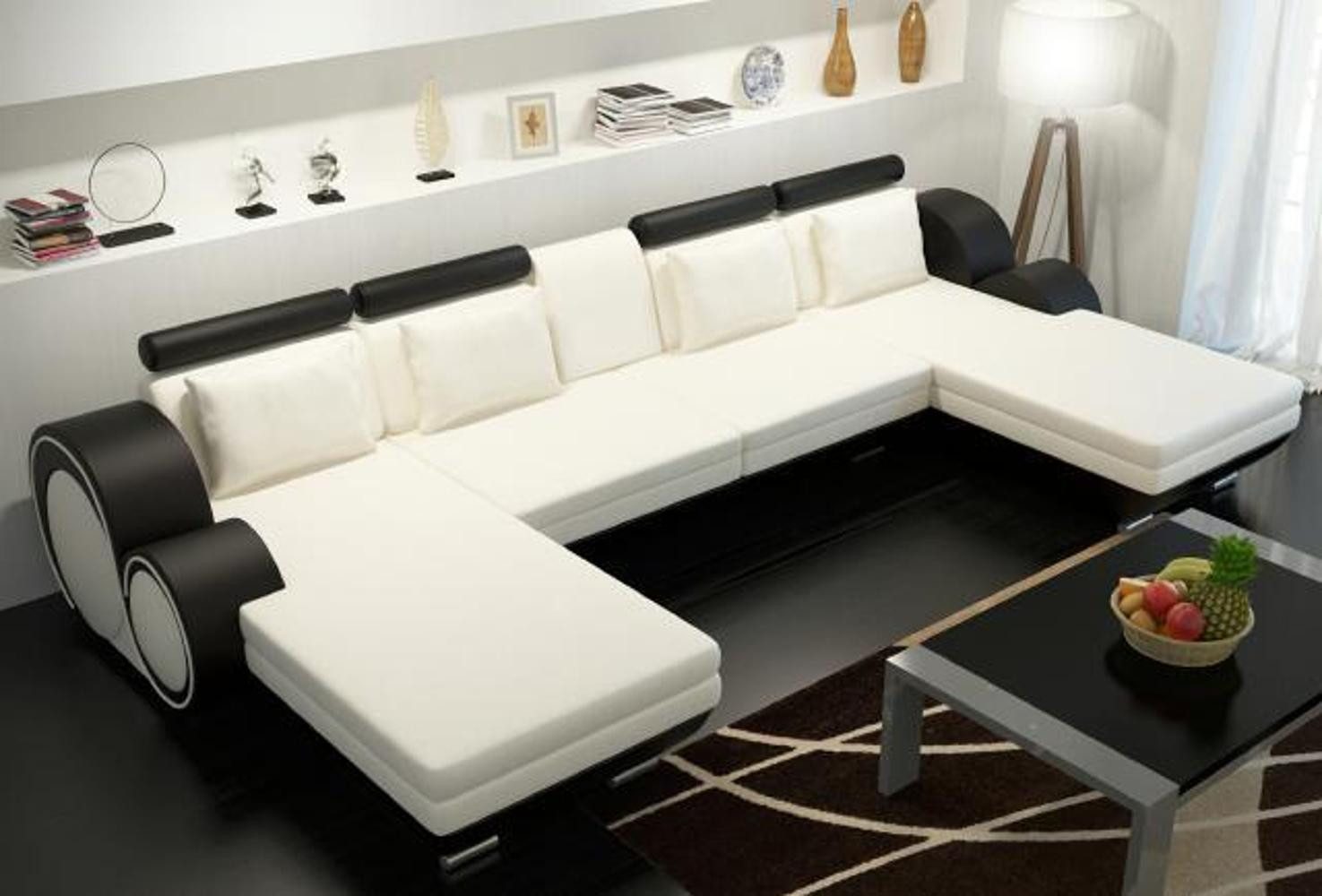 JVmoebel Wohnlandschaft Ledersofa Berlin U-Form mit USB-Anschluss und XXL Liegefläche, Made in Europa