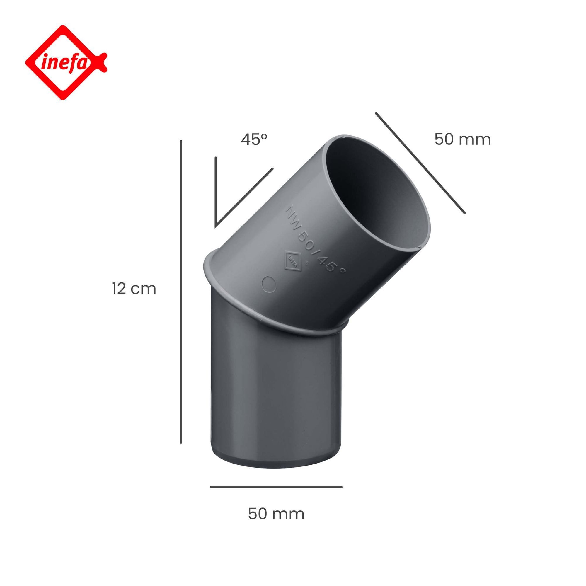 INEFA Regenfallrohr Fallrohrbogen 45 Grad, (DN 50), Kunststoff, Fallrohrbogen für Regenfallrohr, Rohrverbinder Regenrinnen