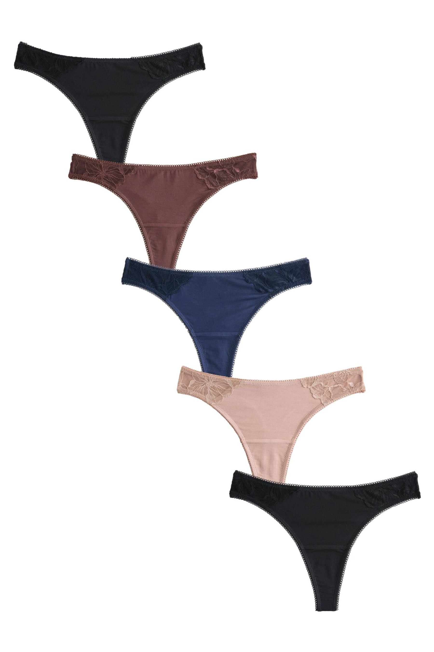 String Slips aus Modal und Spitze im 5er-Pack, Tanga