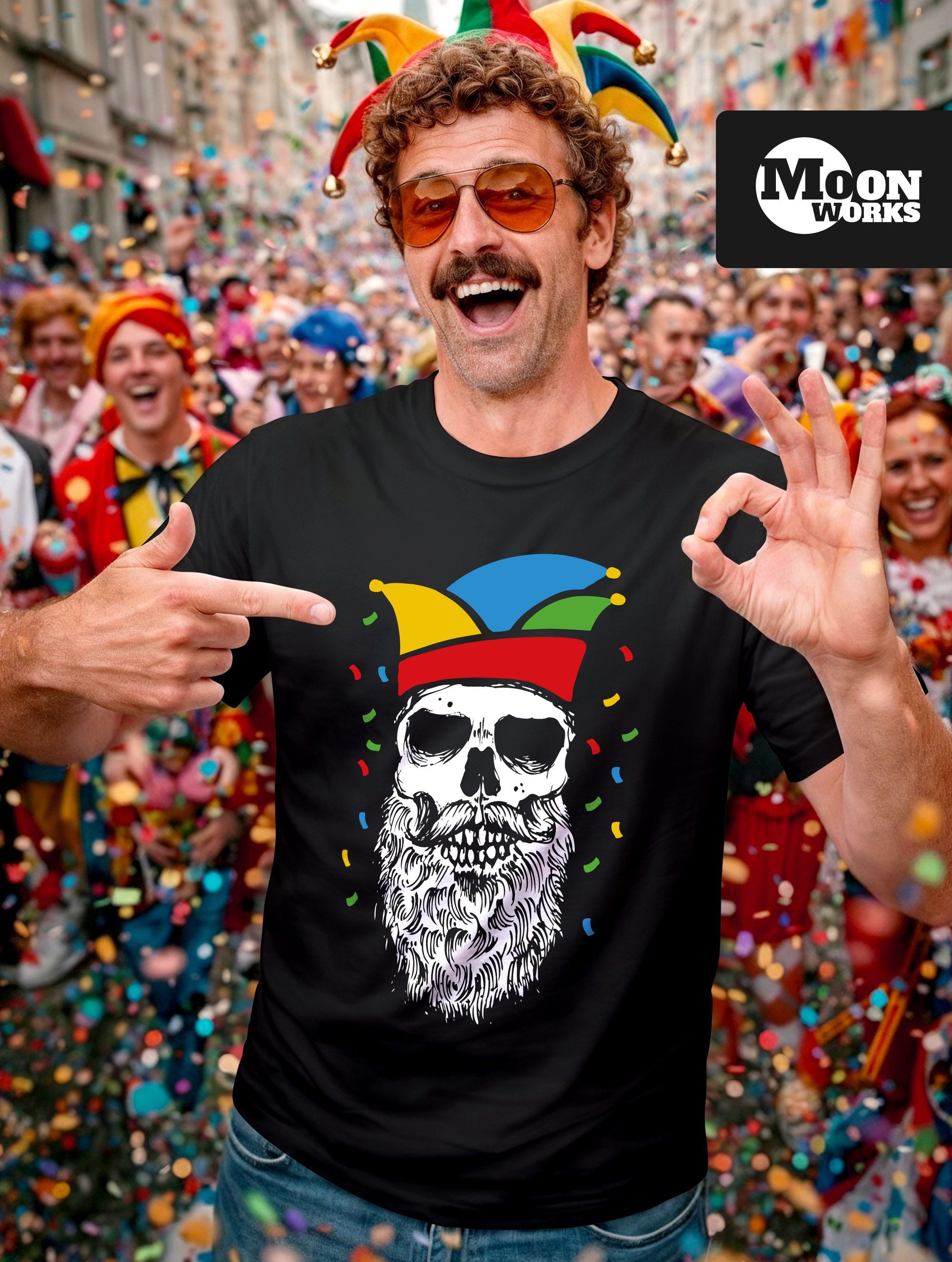 MoonWorks Print-Shirt Herren T-Shirt Fasching Karneval Totenkopf mit Narren günstig online kaufen