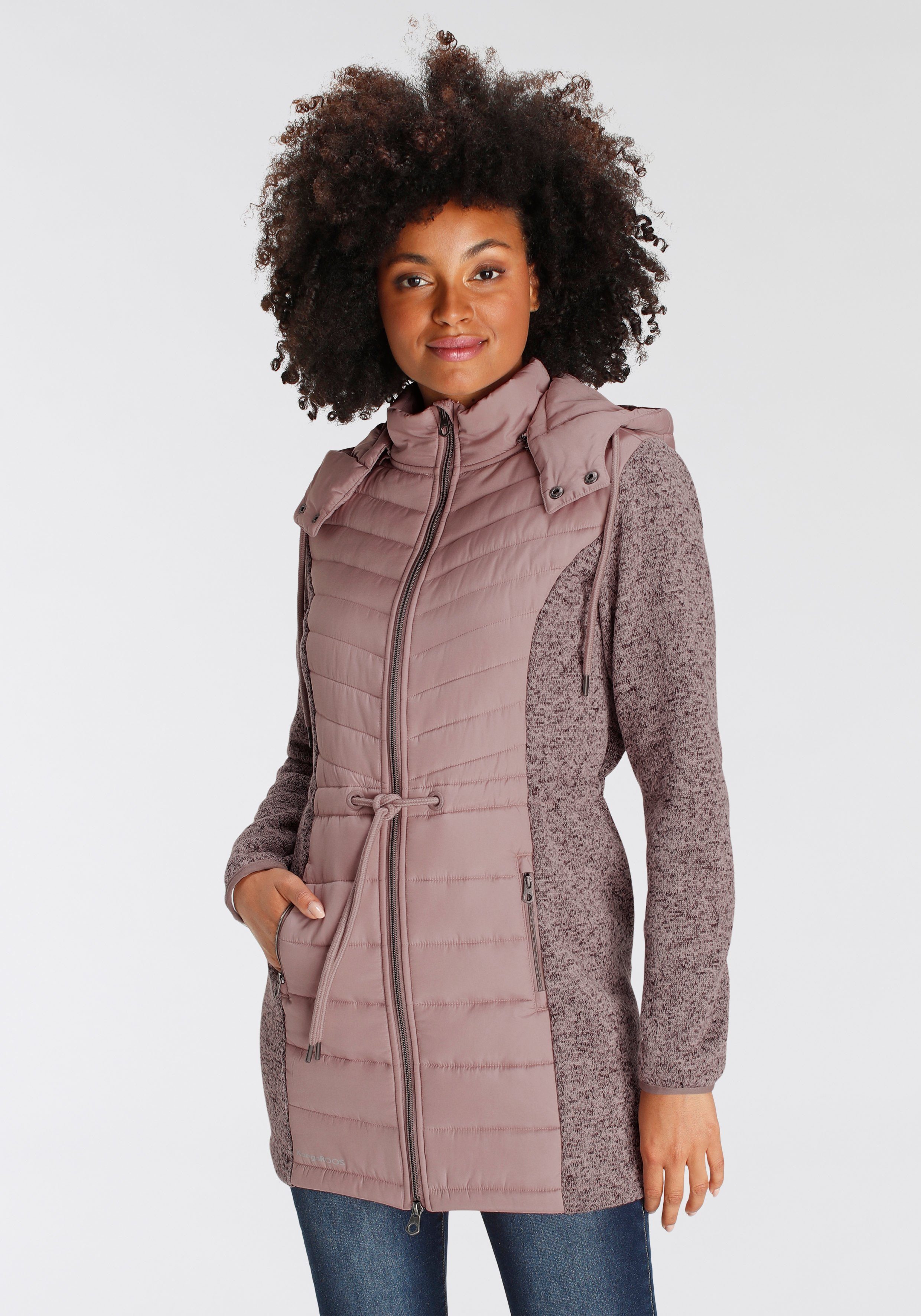 KangaROOS Steppjacke trendigem mit Material-Mix dunkel NEUE - rose abnehmbarer KOLLEKTION Kapuze im