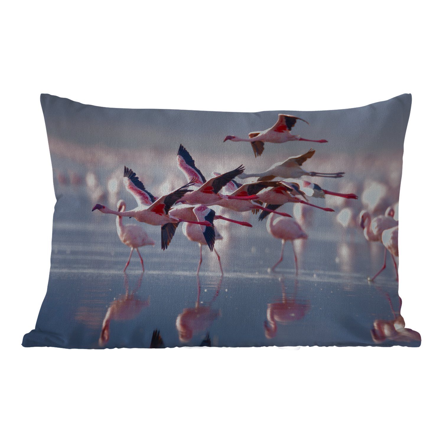 Vogel Rosa, - Kissenhülle Flamingo Dekokissenbezug, - Dekokissen Polyester, Wasser - Outdoor-Dekorationskissen, MuchoWow