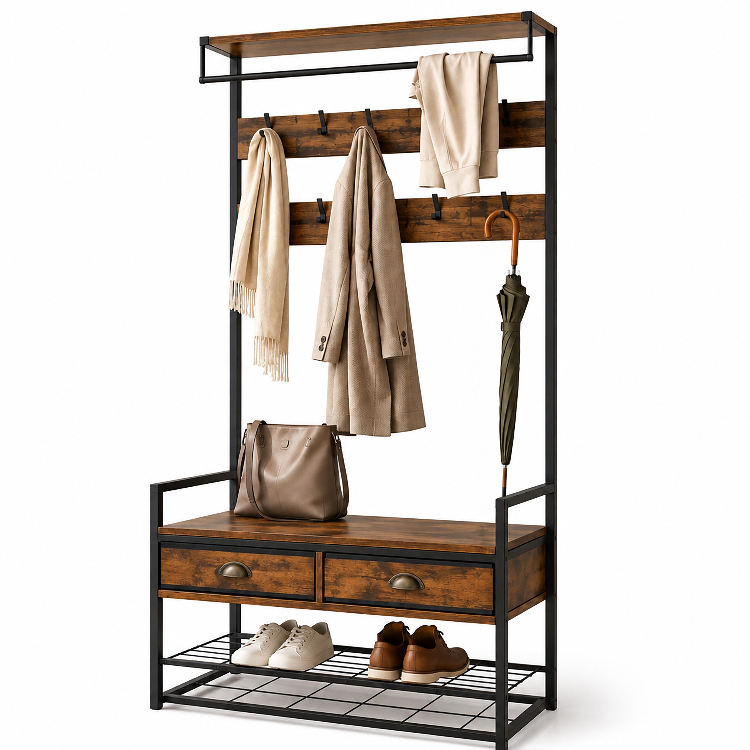 relaxdays Garderobenständer mit Schuhregal, (1 St), Vintagebraun