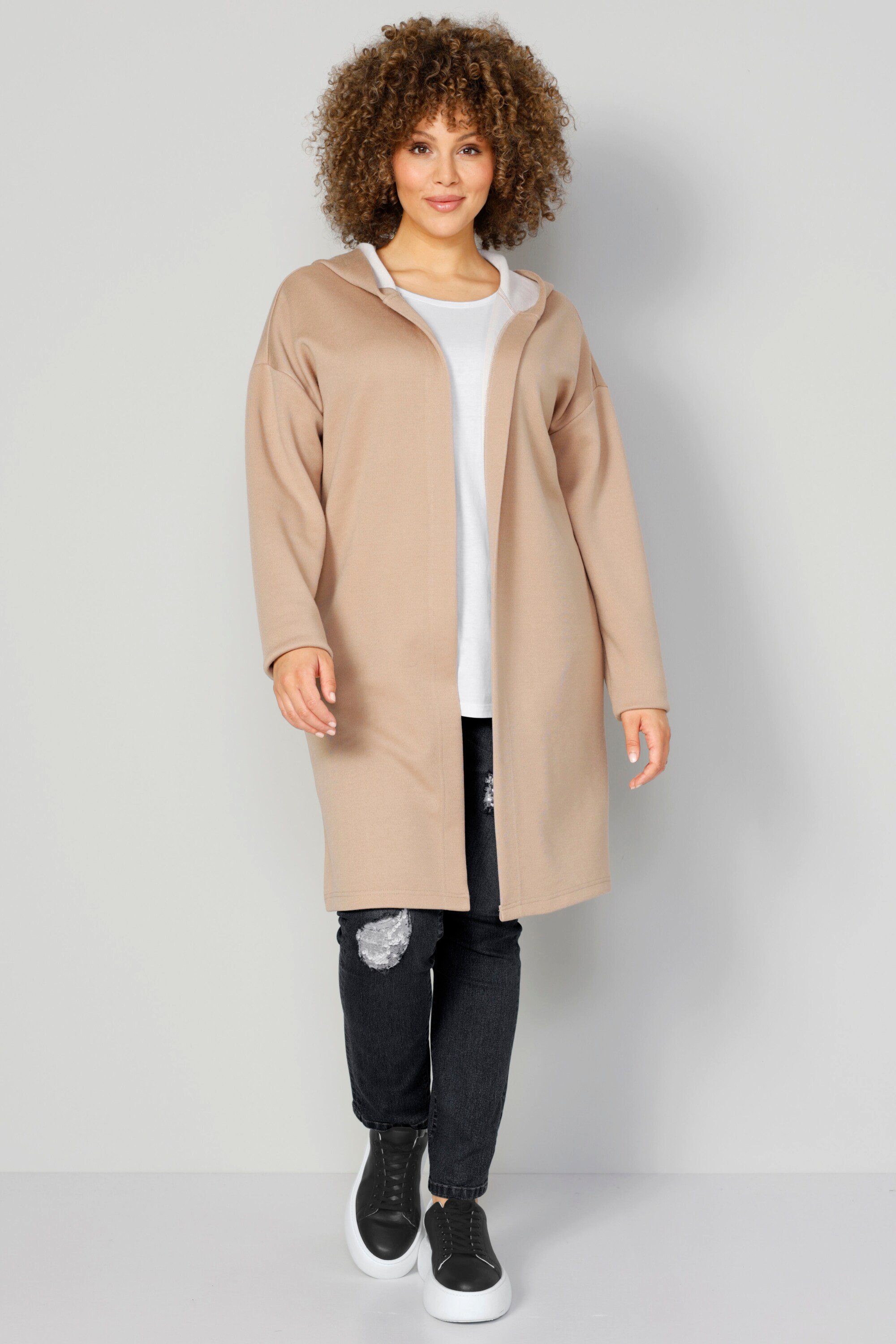 MIAMODA Strickjacke Sweatjacke offene Form Rücken-Schriftzug günstig online kaufen