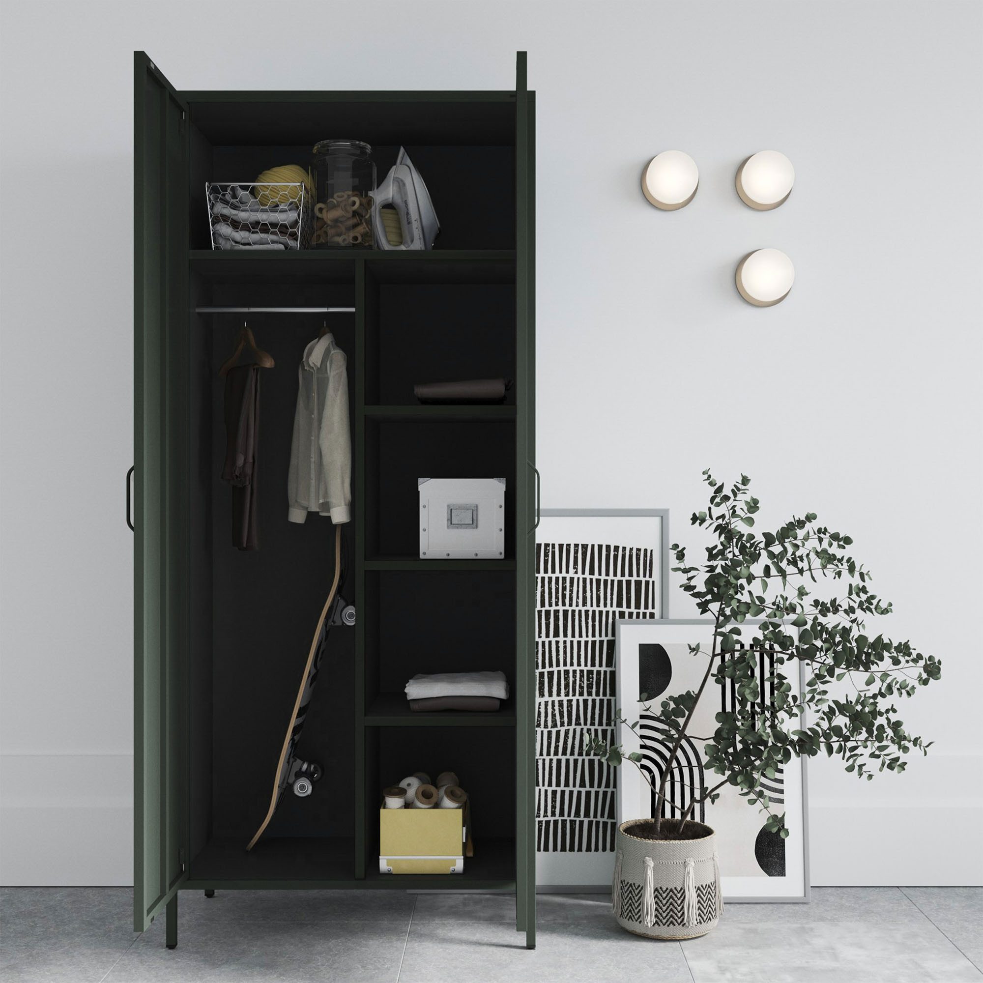 Jan Nowak Kleiderschrank FLAVIO Kleiderschrank Metall Stahl 80x185x45cm 3 Zonen Sparkling (Stahl 0,6mm, 40kg pro Zone, Magnete Silikonpads, Wandmontage) Brilliance Beine regulierbar Wohnzimmer Schlafzimmer