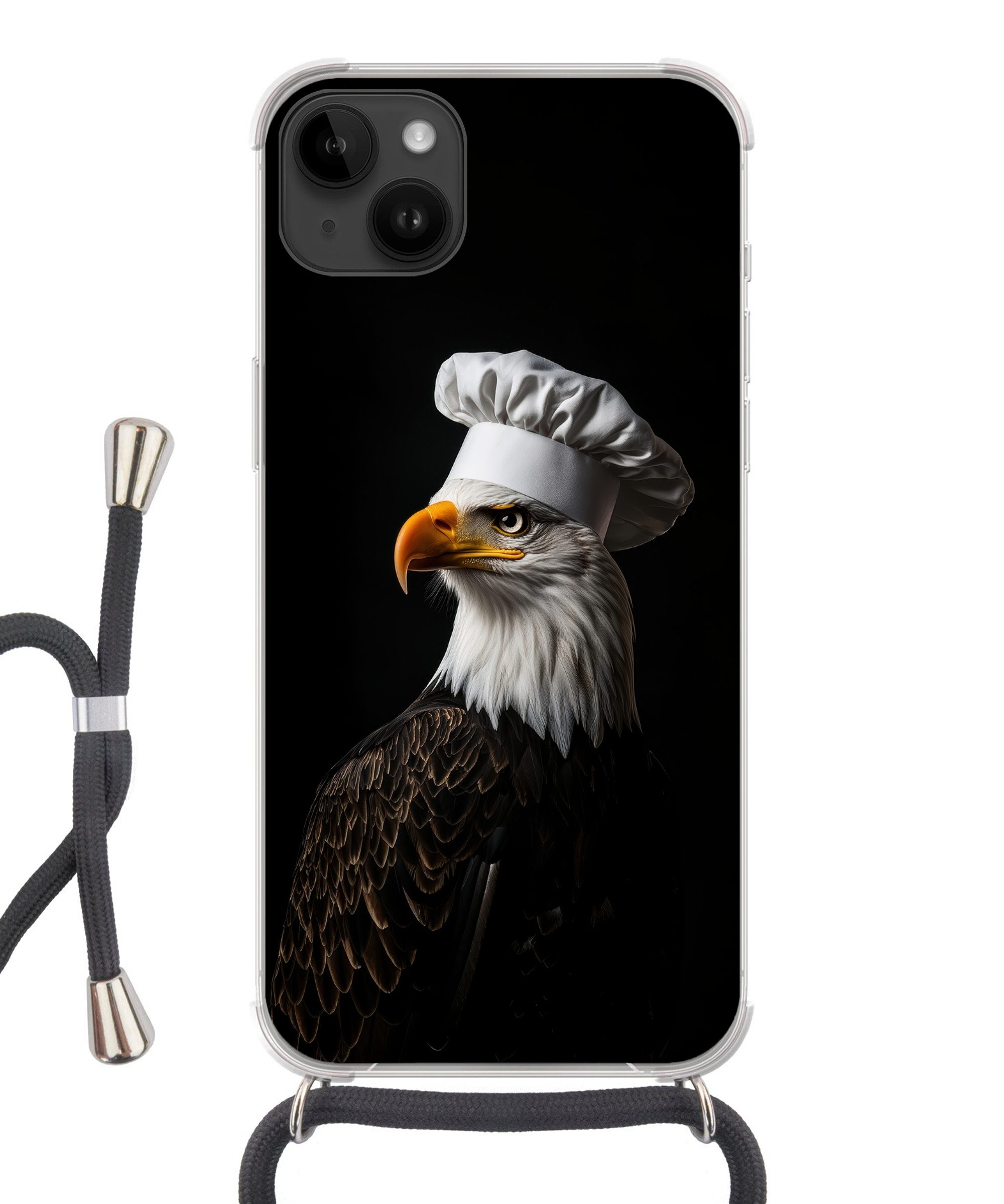 MuchoWow Handyhülle für Apple iPhone 14 Max Adler - Amerika - Kochmütze - Vogel - Robust, Tragbare Handyhüllen mit Kette zum umhängen, Handykette Handyband