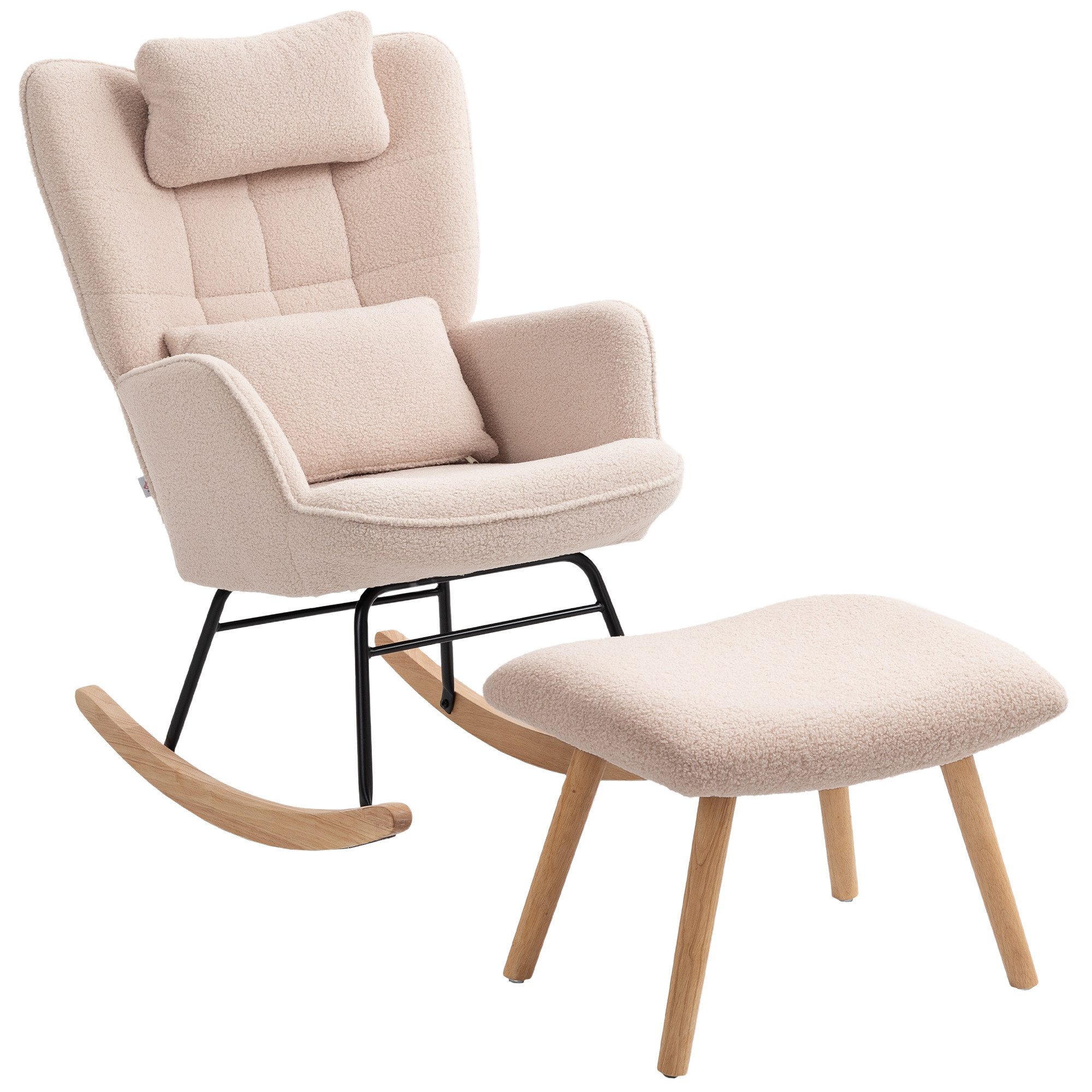 HOMCOM Schaukelsessel Schwingsessel mit Lendenkissen, Kopfstütze, Relaxsessel (Schwingstuhl, 2-St., Schaukelstuhl und Fußhocker), Stillsessel für Wohnzimmer, Sc – Bild 2 von 5
