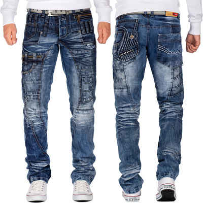 Cipo & Baxx 5-Pocket-Jeans Auffällige Herren Hose BA-KM020 W33/L32 (1-tlg) mit aufgesetzten Applikationen