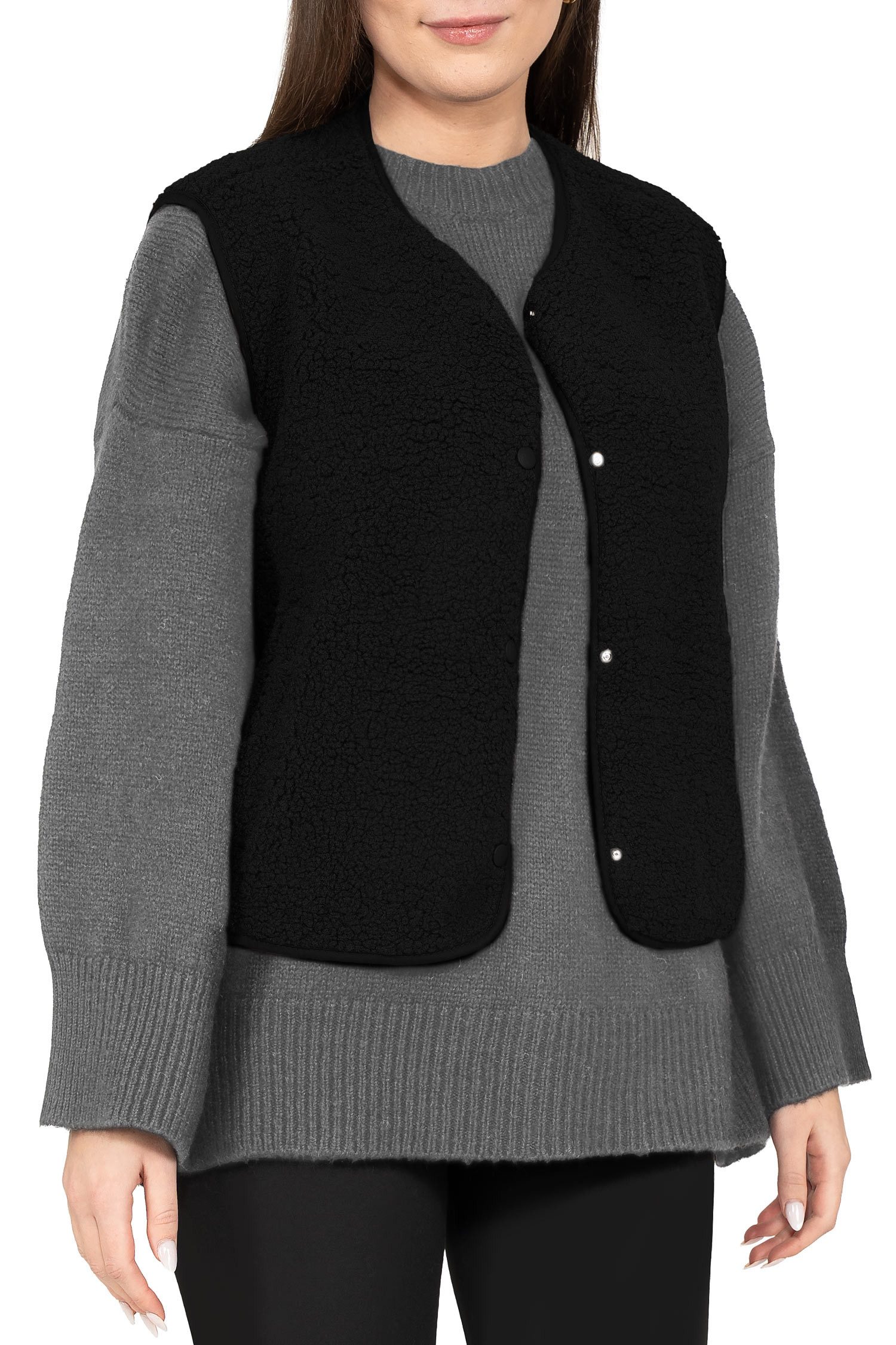 Reichstadt Plüschweste Damen Relaxed Fit Teddy Weste 25RSW098 (1-tlg) Modische ärmellose Jacke in angesagter Teddy-Optik – Bild 4 von 5