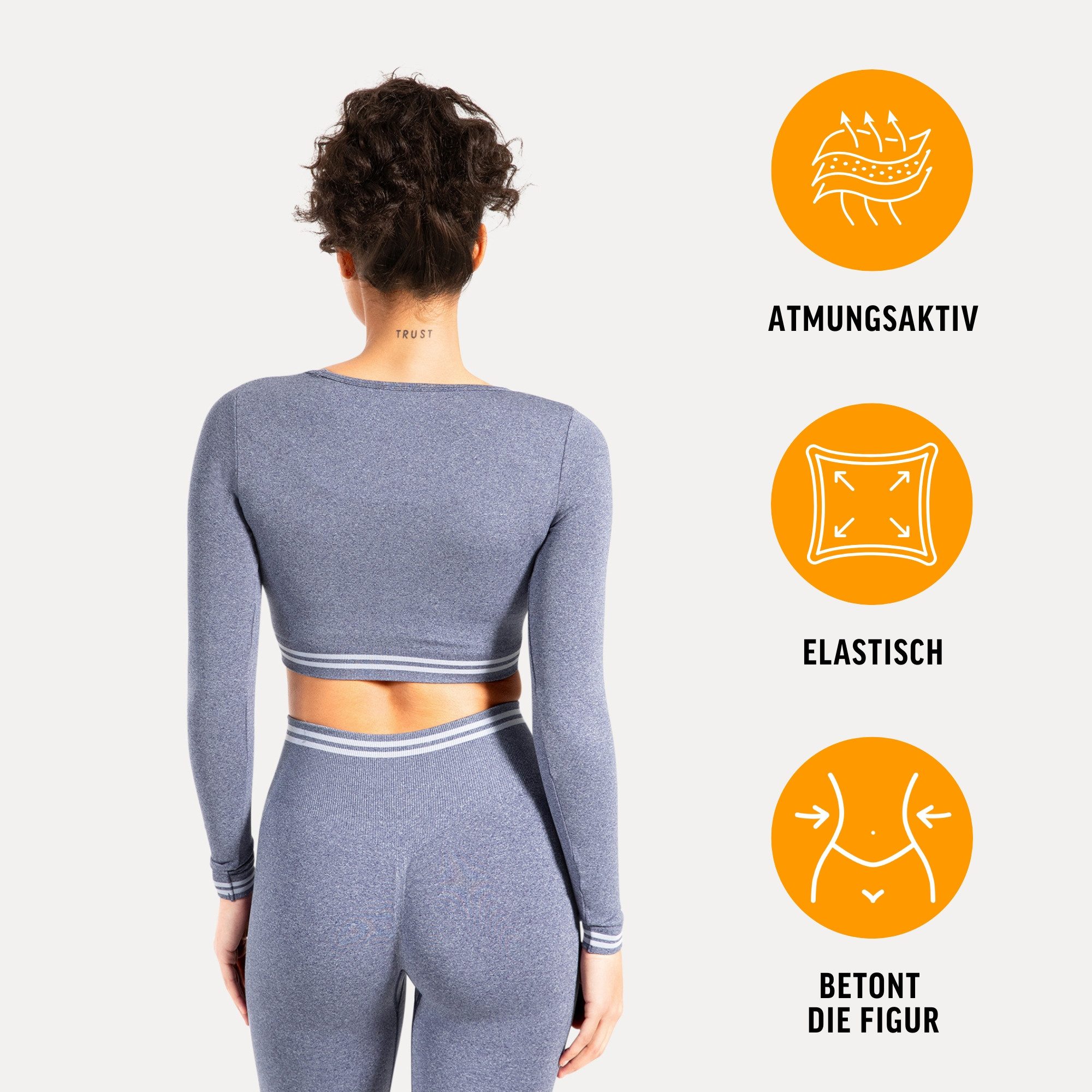 Smilodox Longsleeve Miriel, Oberteil figurbetonendes Crop Shirt Gym & Alltag Figurformend Elastisch Sicherer Halt mit Streifen an Bund und Ärmel