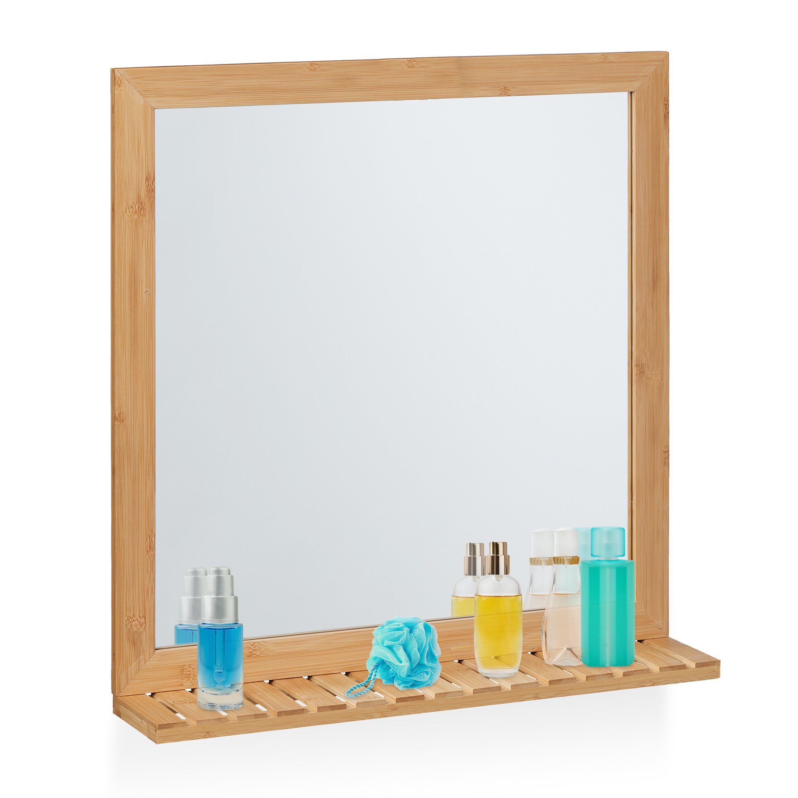 relaxdays Wandspiegel Bambus Wandspiegel mit Ablage günstig online kaufen