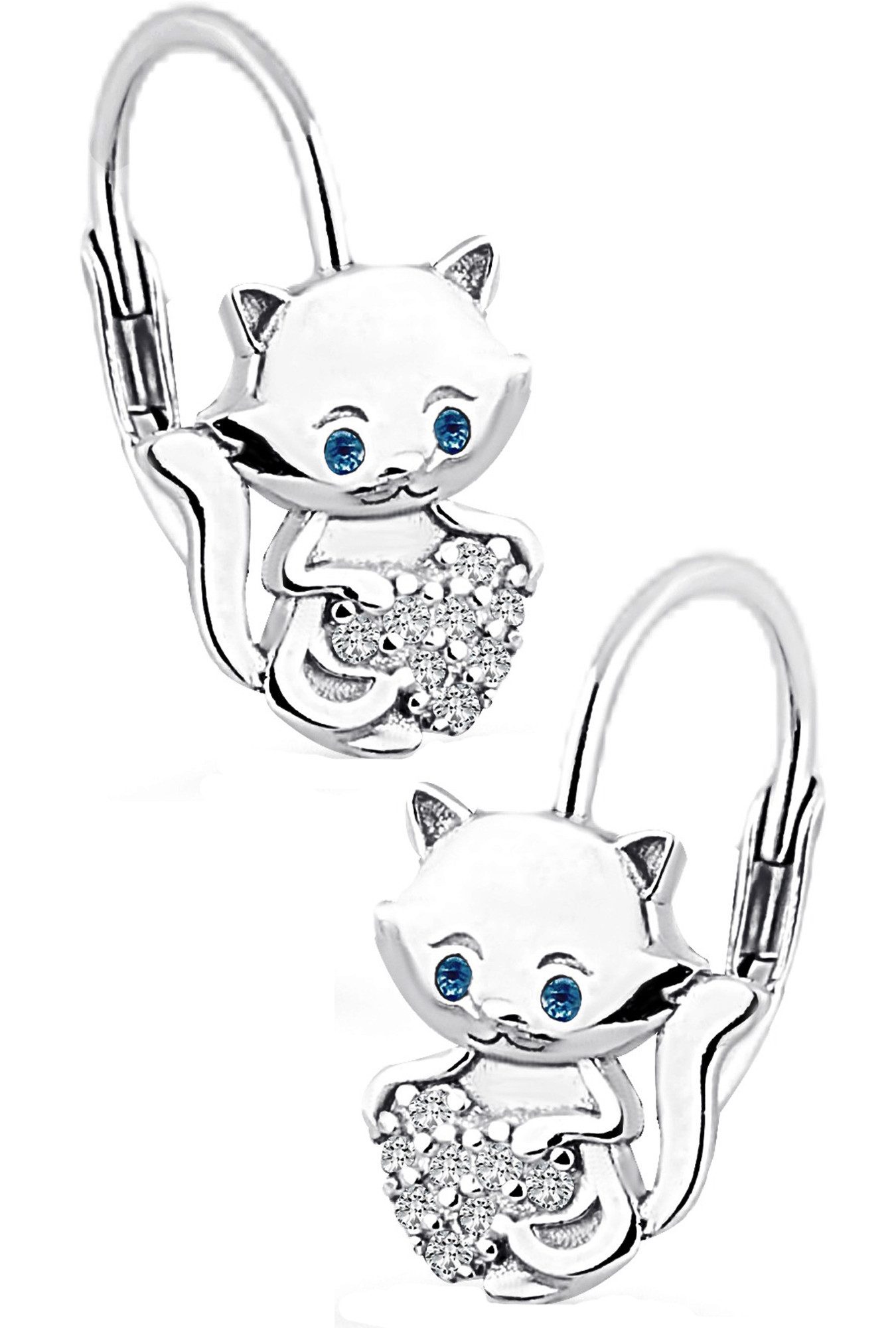 Limana Круглые серьги Brisuren Серьги 925 Silber Katze Herz Mädchen Damen Kinder Frauen (inkl. Schmuckbox), Geschenk Idee zu Ostern Weihnachten Geburtstag Nikolaus