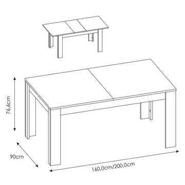 Lomadox Esstisch LYNDHURST-129, 160 cm, erweiterbar auf 200 cm, in weiß, 160-200/77/90 cm