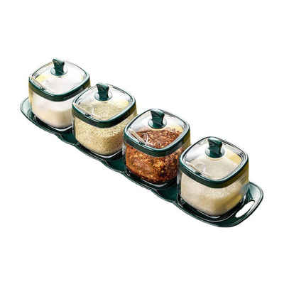 yhroo Salzbehälter Gewürzglas-Würzkombinationsset, Gewürzbehälter mit 4 Fächern, Gewürzbehälter-Set mit Deckel
