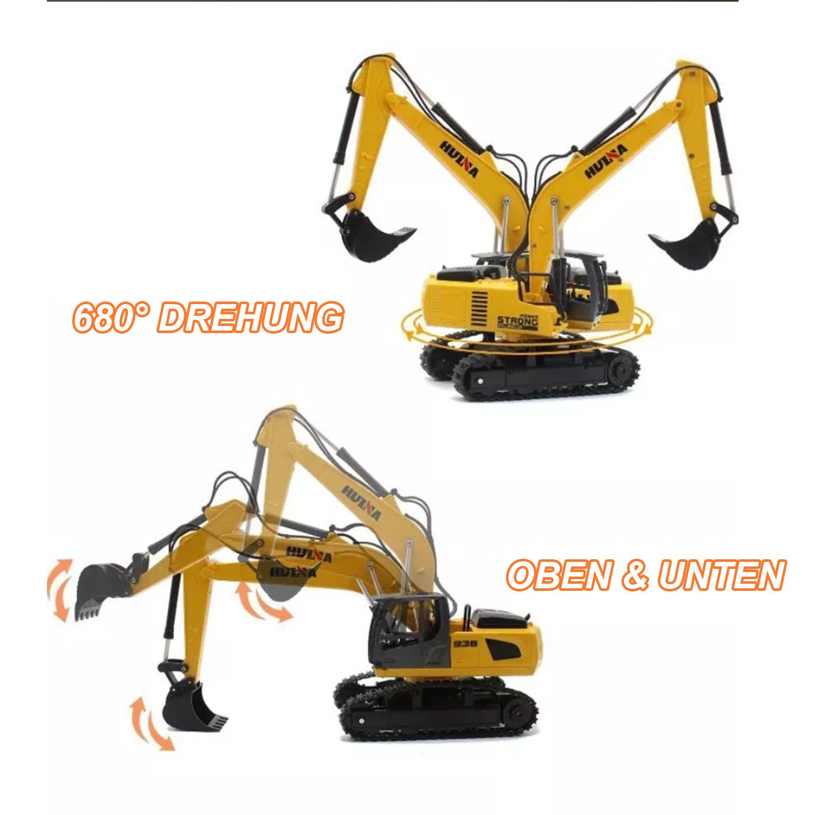 Esun RC Truck and RC Excavator Toy, 2.4GHz Remote Controlled Flatbed Truck (SET, Complete Set), 1:18 Remote Controlled Excavator with Sound and Lights