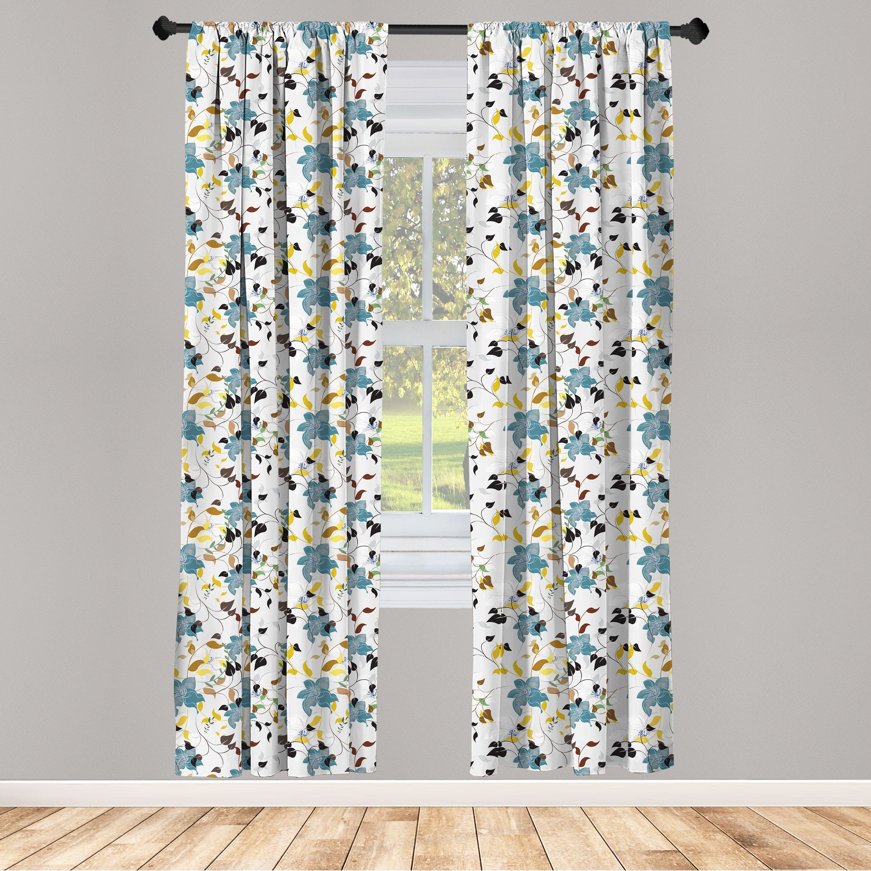 Gardine Vorhang für Wohnzimmer Schlafzimmer Dekor, Abakuhaus, Microfaser, Natur Bunte Blumen-Blatt