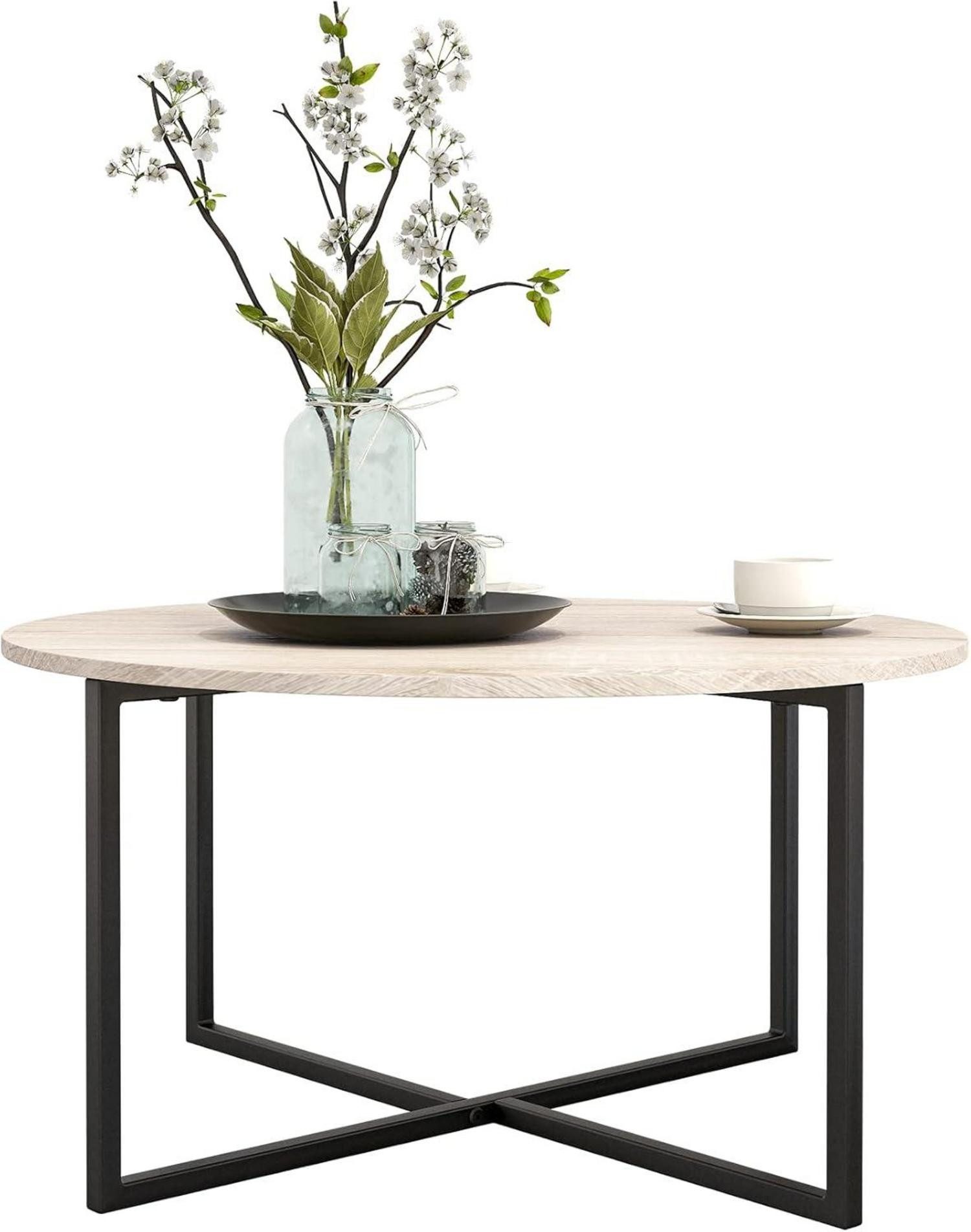 Couchtisch Moderne Runder Couchtisch Holz Schwarz Stahlgestell 88x44.5cm