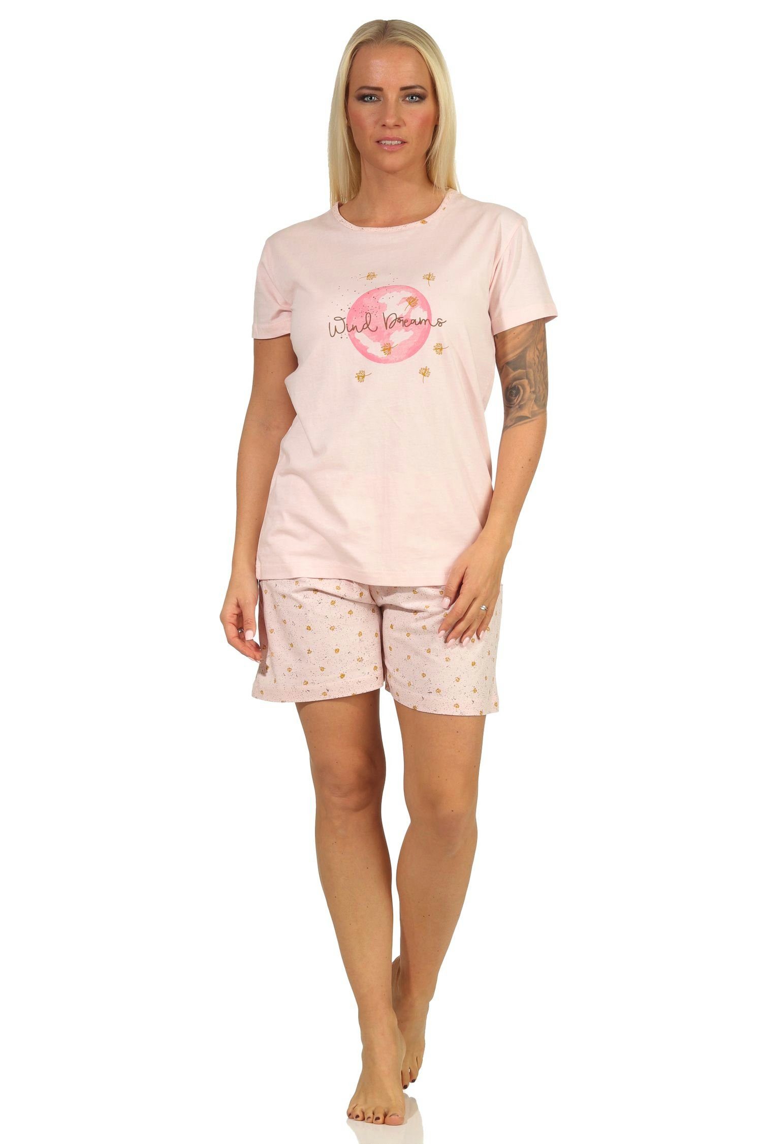 RELAX by Normann Pyjama Damen Shorty Pyjama, kurzarm Schlafanzug in verspieltem Design rosa