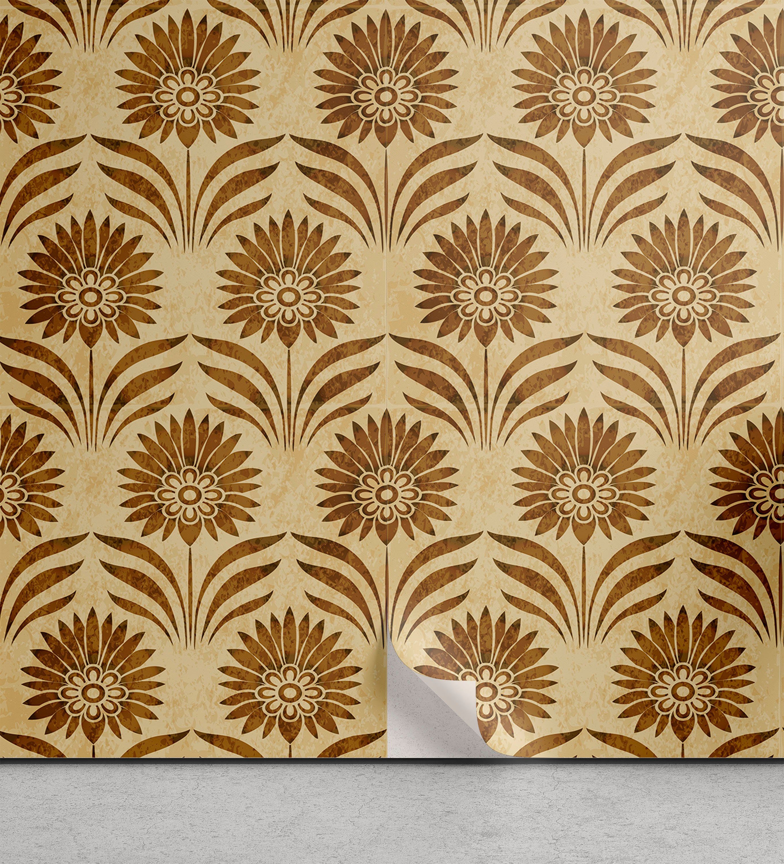 Abakuhaus Vinyltapete selbstklebendes Wohnzimmer Küchenakzent, Retro Art Deco Primitive Blumen