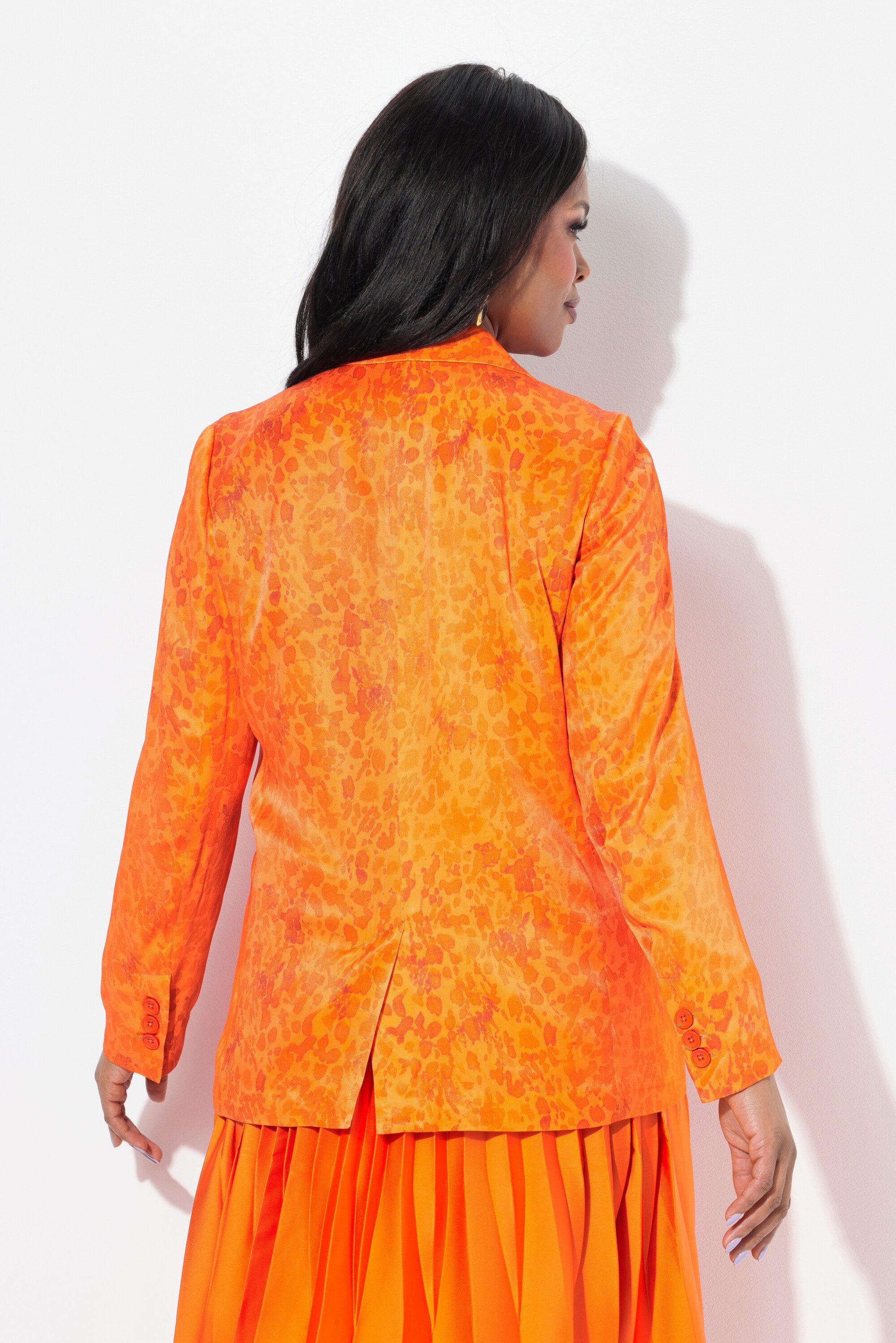 Ulla Popken Blusenblazer Satin-Blazer gemustert Reverskragen Langarm