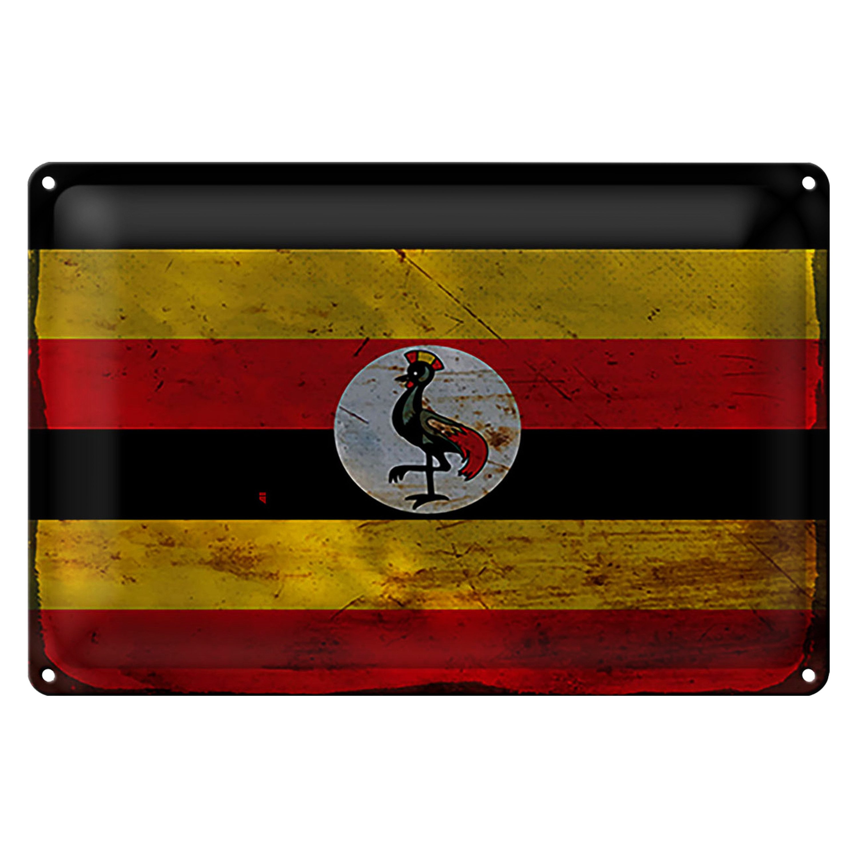 Roomando Metallschild Flagge Uganda 18x12cm Flag of Uganda Rost