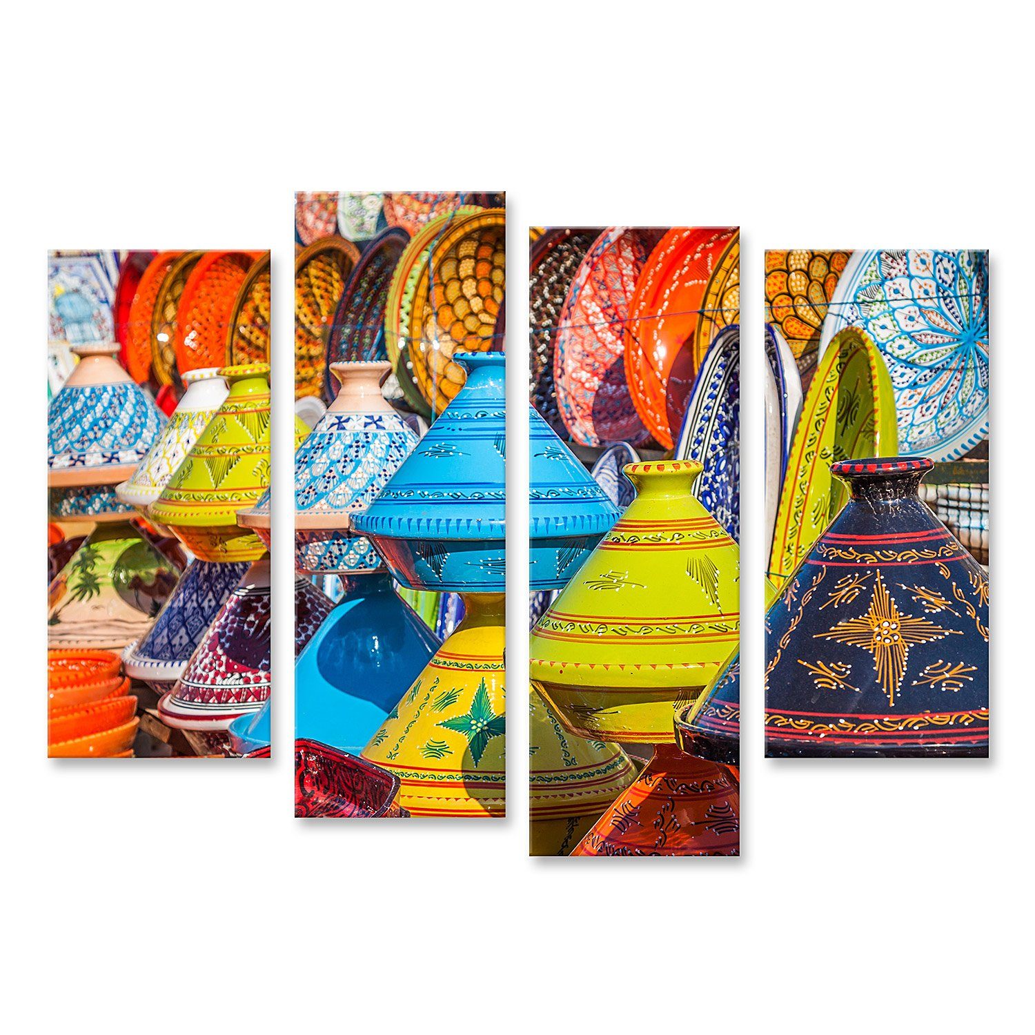 islandburner Leinwandbild Bild auf Leinwand Tajines auf dem Markt in Marrakesch Marokko Wandbild