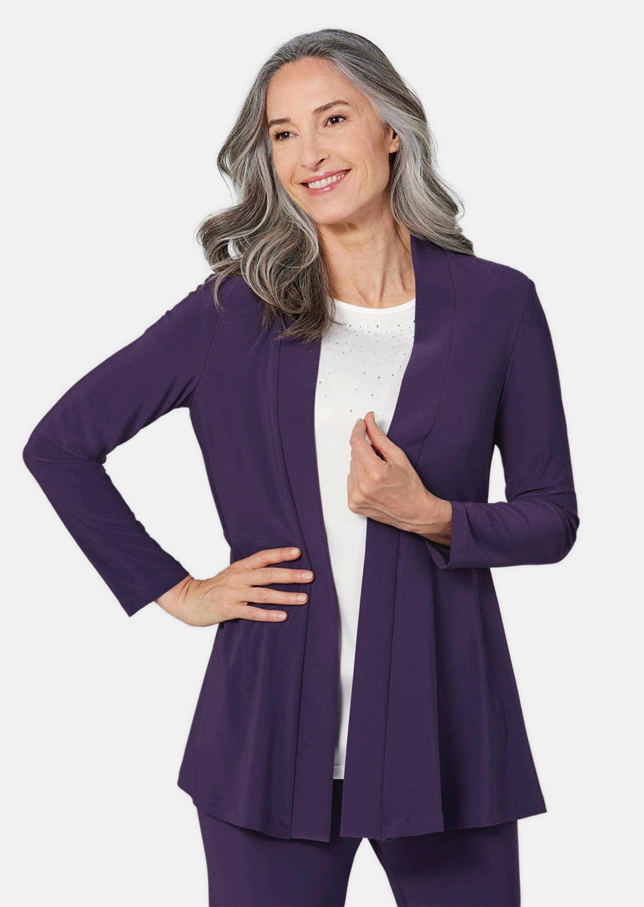 GOLDNER Outdoorjacke Weich fallende Jersey-Longjacke amethyst