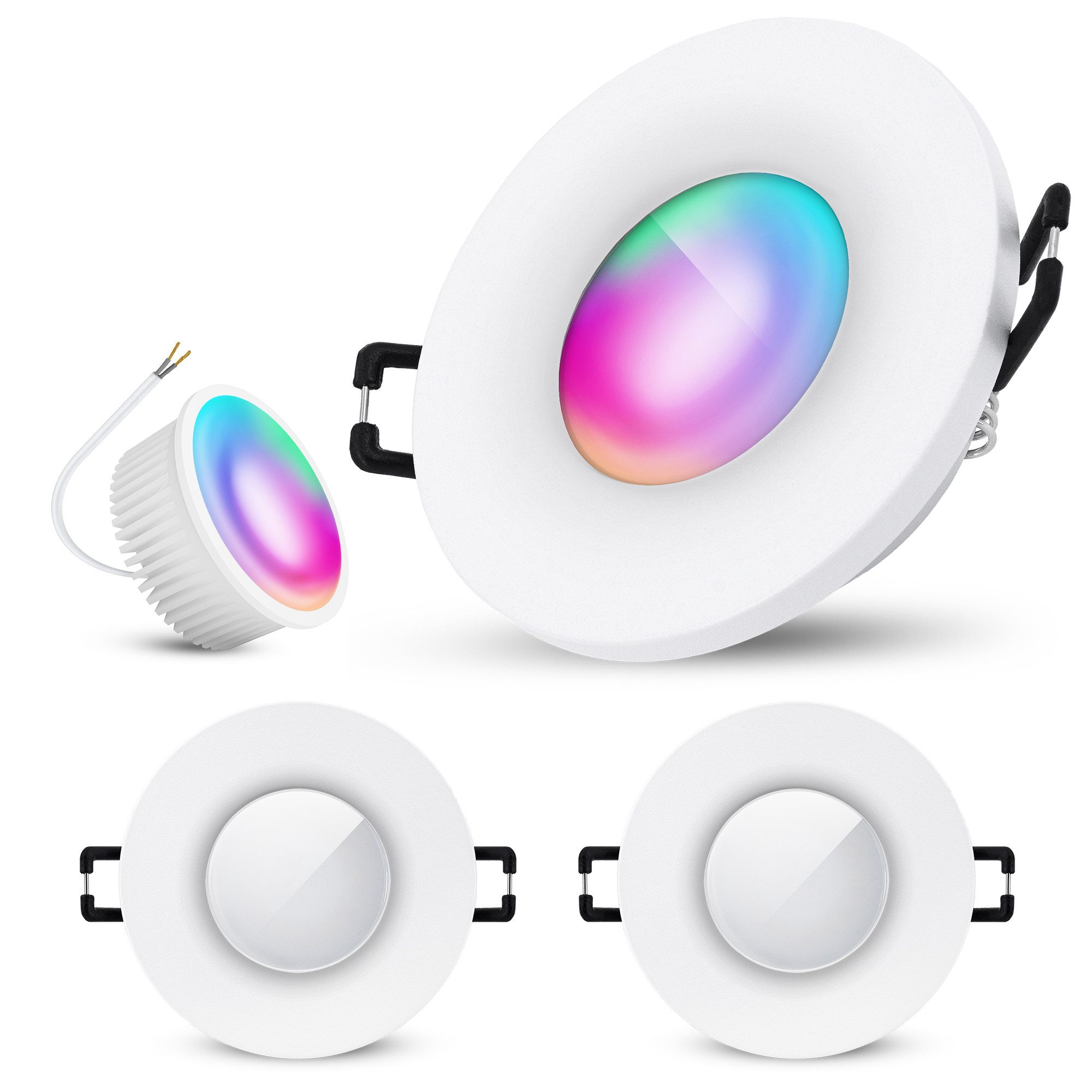 SSC-LUXon LED Außen-Deckenleuchte Einbaustrahler BEDA in weiss matt & rund IP65 mit Modul LED RGB WLAN, Neutralweiß, Warmweiß, Tageslichtweiß