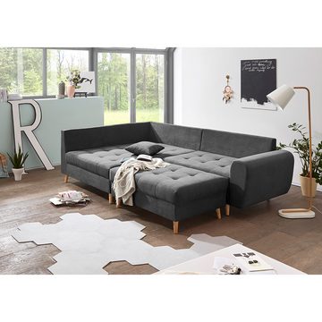 Lomadox Ecksofa AREZZO-09, anthrazit Polstergarnitur inkl. Kissen 249x94x175 cm