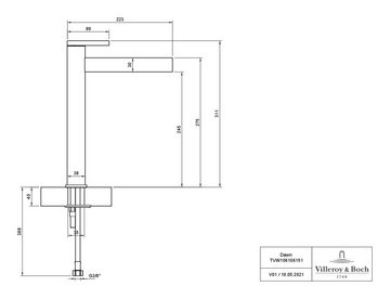 Villeroy & Boch Waschtischarmatur Dawn 245 Einhebel, gerader Auslauf, ohne Ablaufgarnitur, Standmontage - Chrom