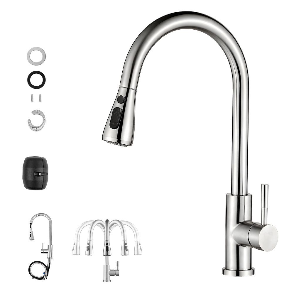 MDHAND Küchenarmatur Wasserhahn Küche mit Ausziehbar Armatur, Spültischarmatur (Set, 1-St) 360° Schwenkbar Zwei Sprühfunktionen, 304 Edelstahl