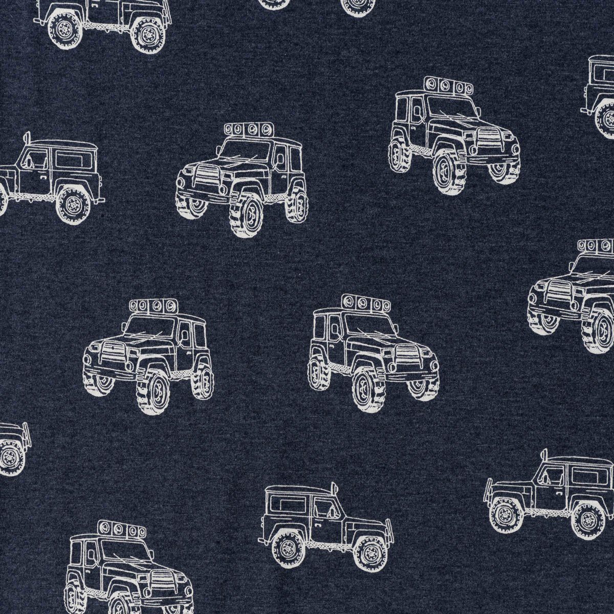 SCHÖNER LEBEN. Stoff Jerseystoff Meterware Melange Cars Monstertrucks dunkelblau 1,48m, allergikergeeignet