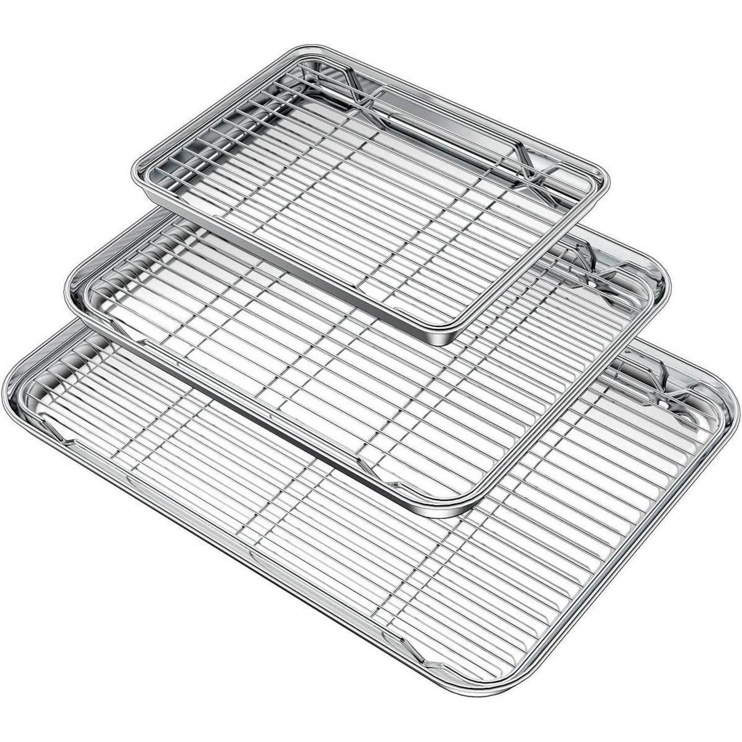 Wildone Backblech Backblech mit Gitter-Set Edelstahl ungiftig leicht zu reinigen 16 12 9