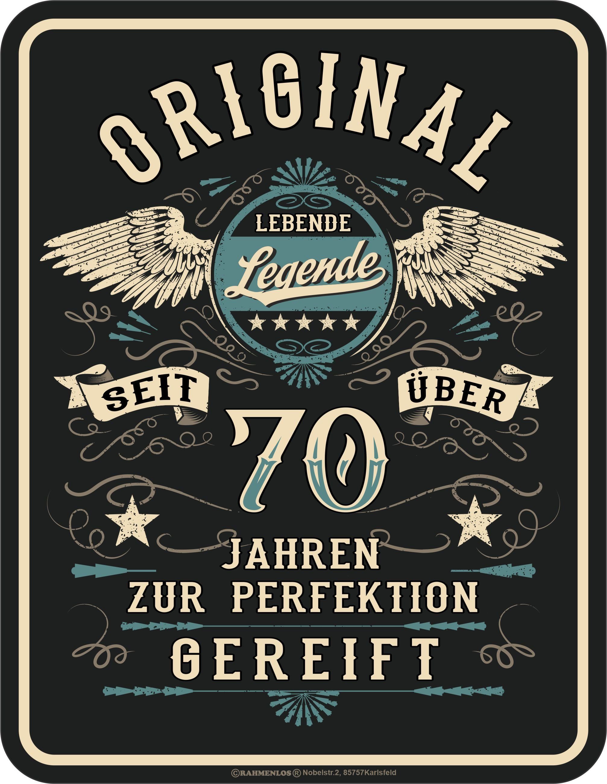 RAHMENLOS® Metallschild als Geschenk zum 70. Geburtstag: Lebende Legende