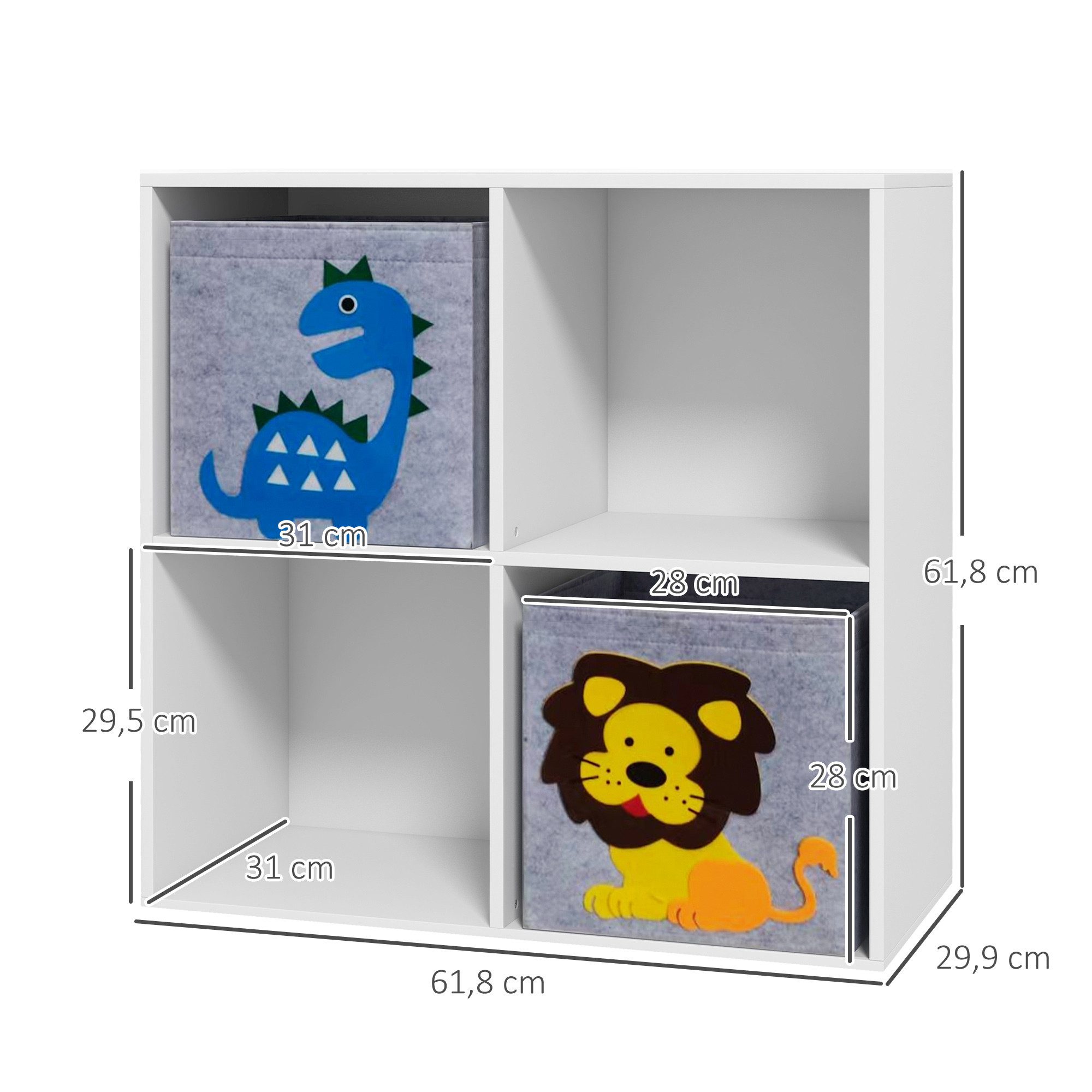 ZONEKIZ Kinderregal Bücherregal mit 2 Aufbewahrungsboxen, Kinder-Aufbewahrungsschrank 1-tlg., für Schlafzimmer, Spielzimmer, Klassenzimmer, Kindergärten, Weiß