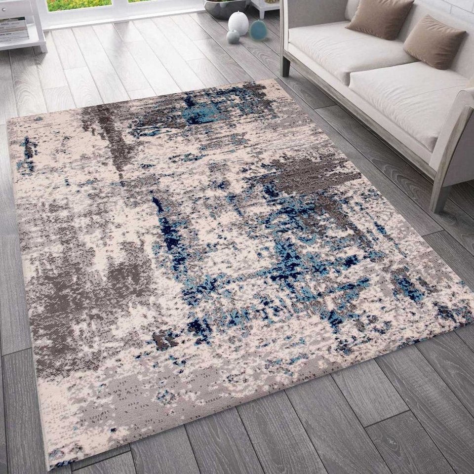 Teppich Teppich Abstrakt Vintage Look Wohnzimmer Kurzflor Teppich läufer  Blau, Vimoda, Rechteckig