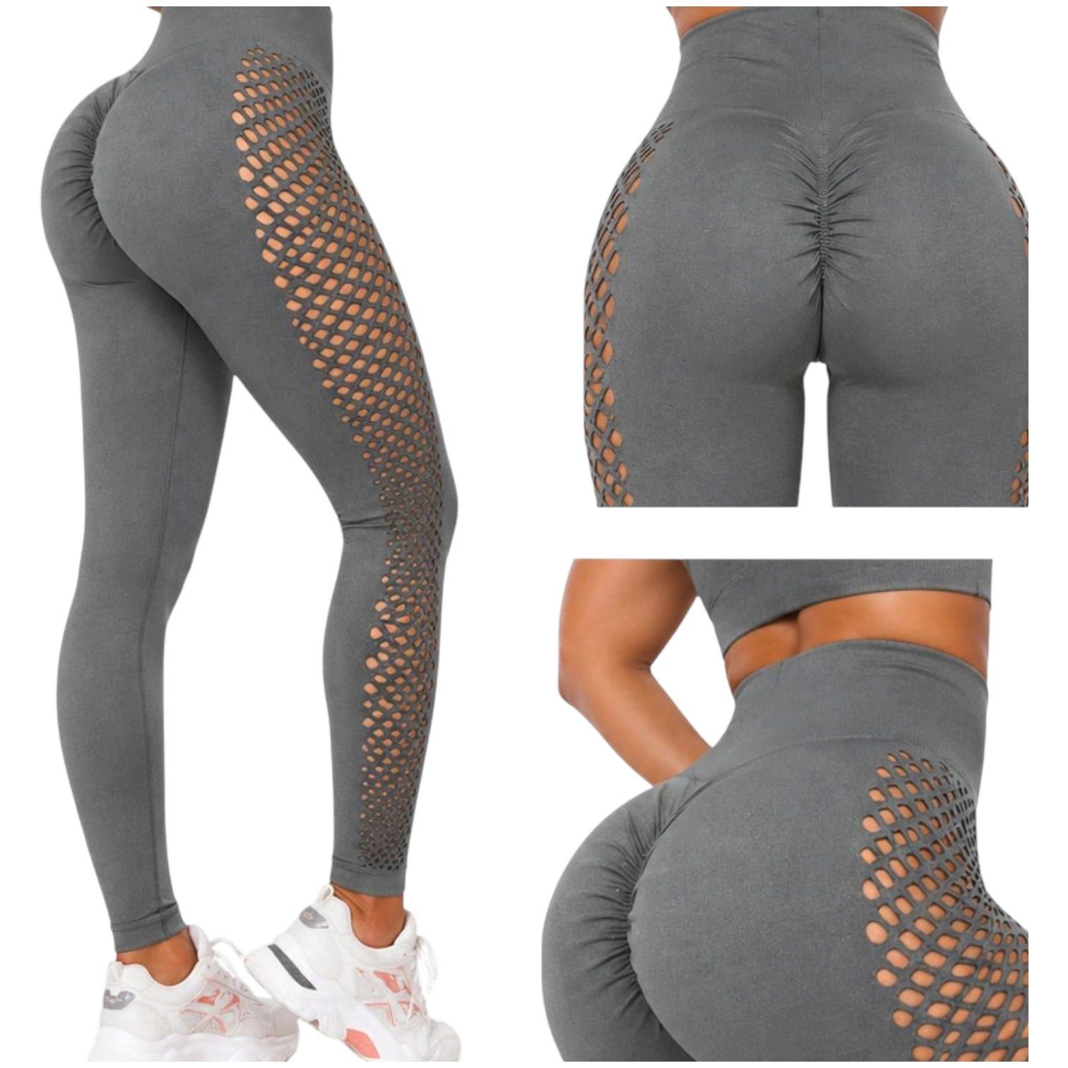 Leggings Damen Leggings Push Up Grau – High Waist Fitness Leggings Figurformend