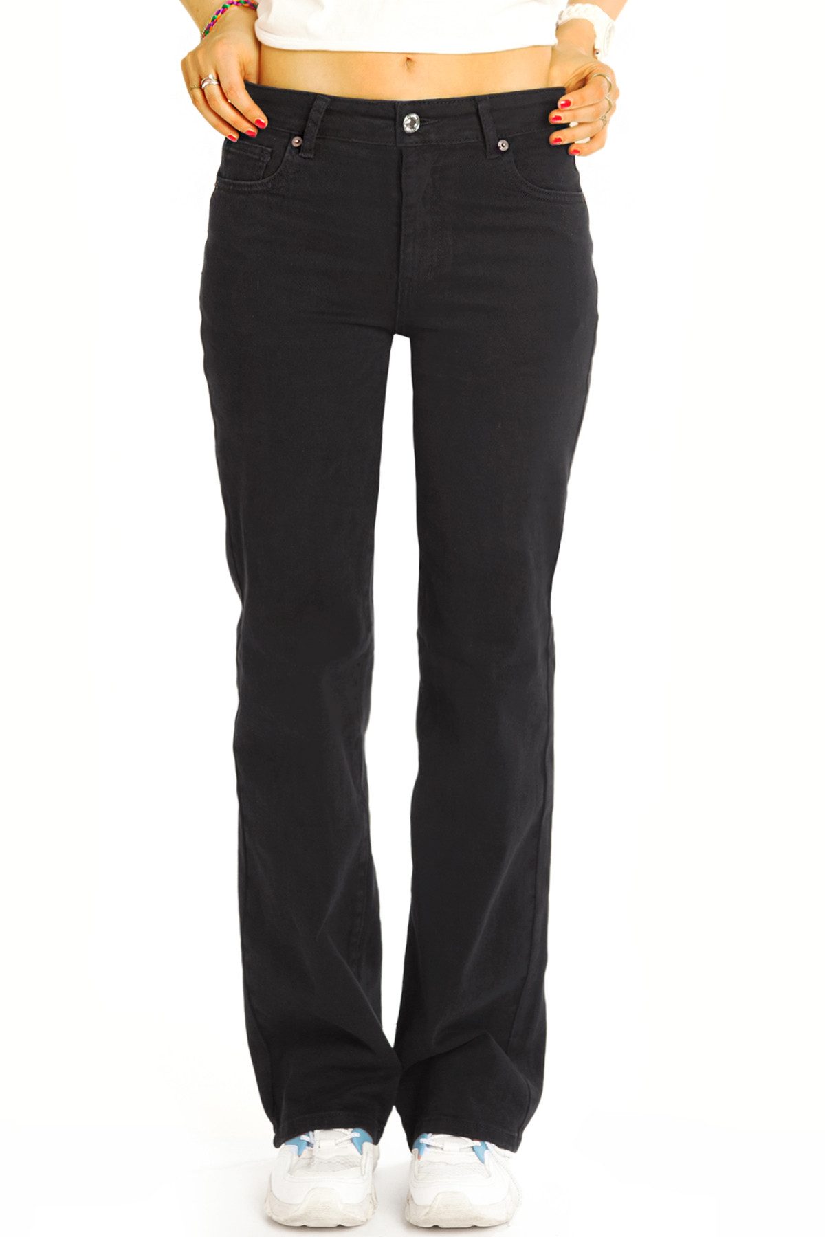 be styled Gerade Jeans Schwarze gerade geschnittene Medium waist Jeans Hose - Damen - j35k-1 5-Pocket-Style